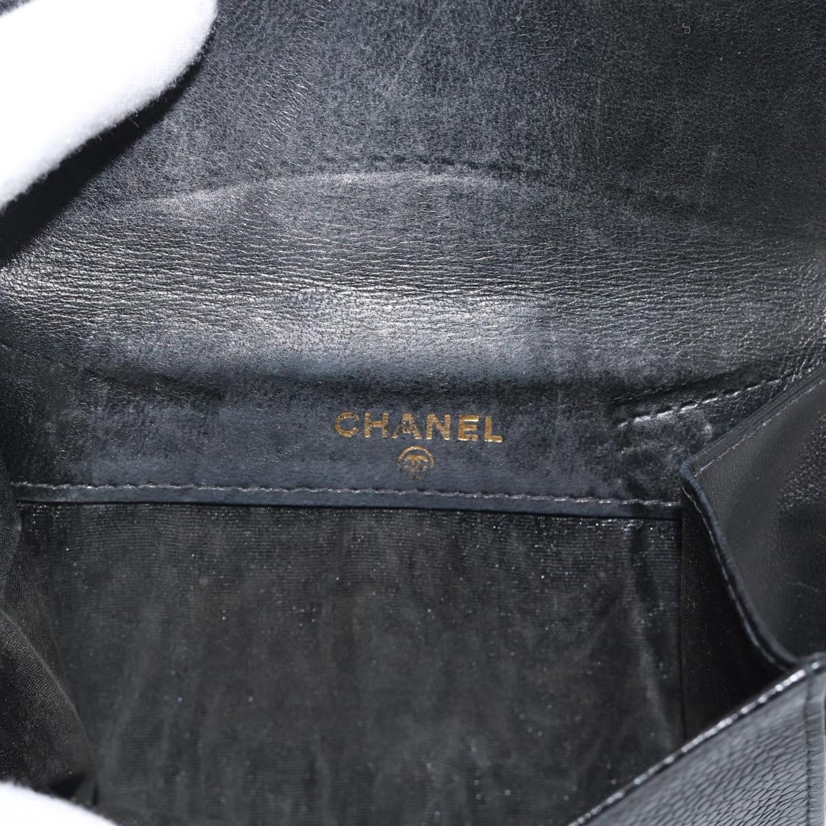 CHANEL COCO Mark Bifold Wallet Caviar Skin Black Gold CC Auth bs36643