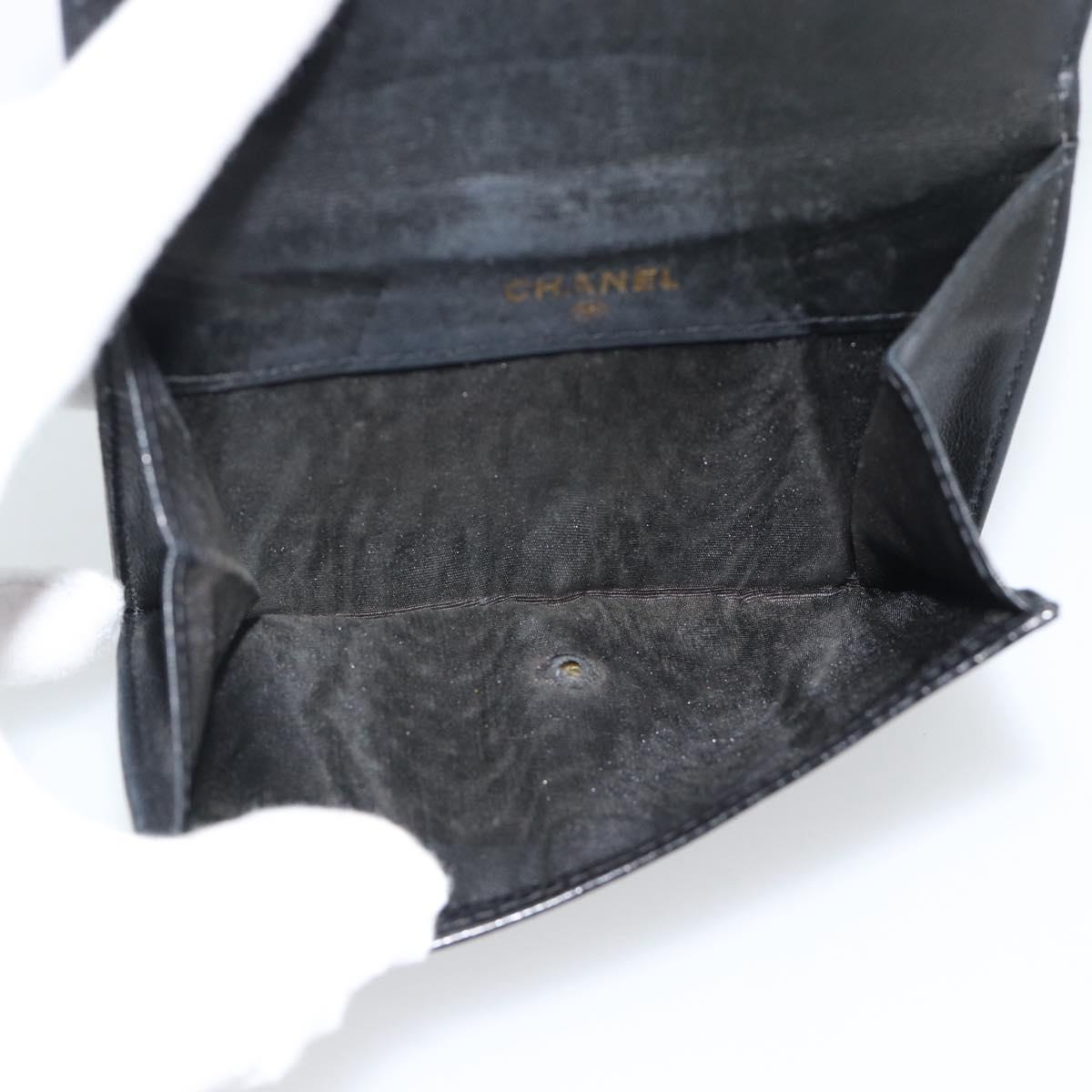 CHANEL COCO Mark Bifold Wallet Caviar Skin Black Gold CC Auth bs36643