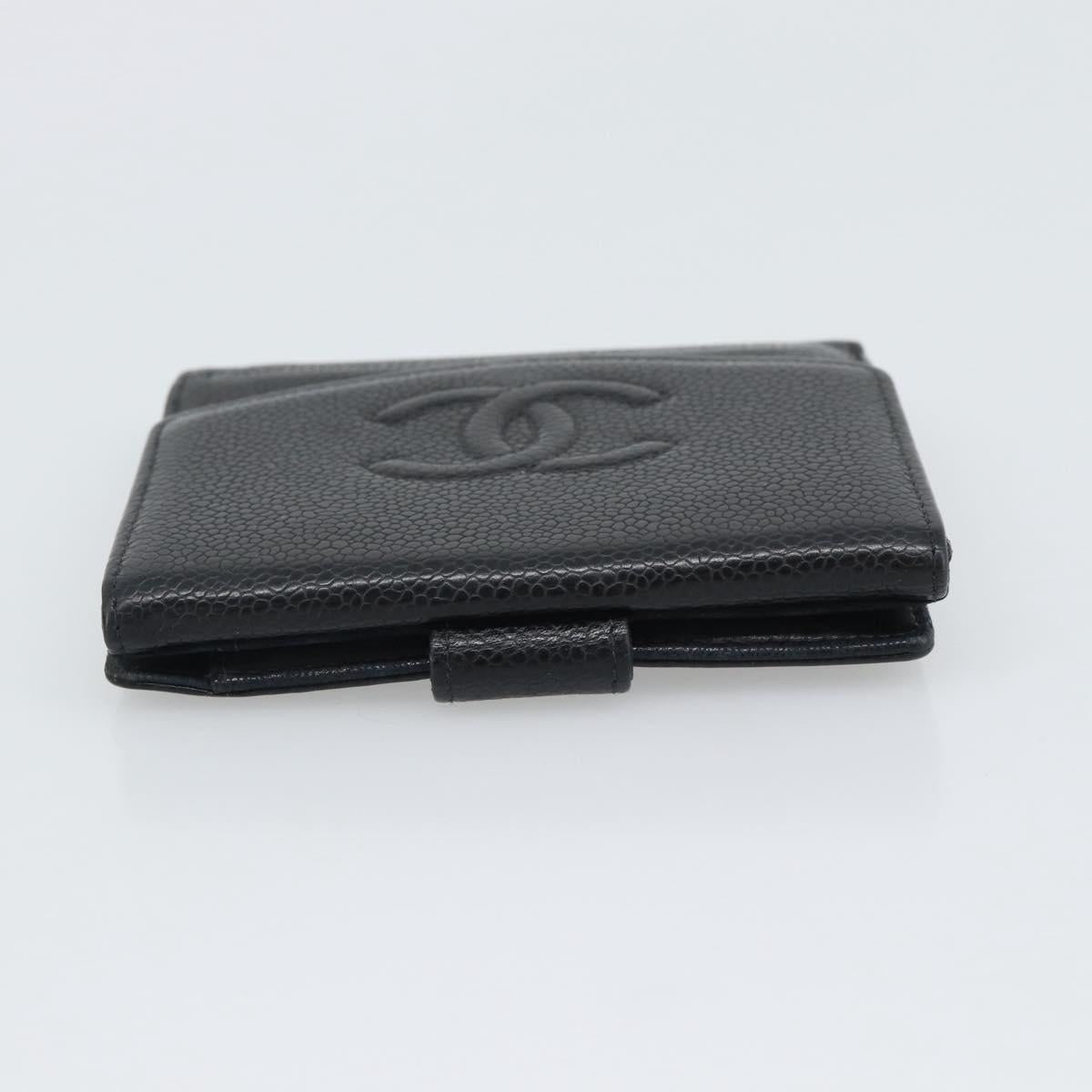 CHANEL COCO Mark Bifold Wallet Caviar Skin Black Gold CC Auth bs36643