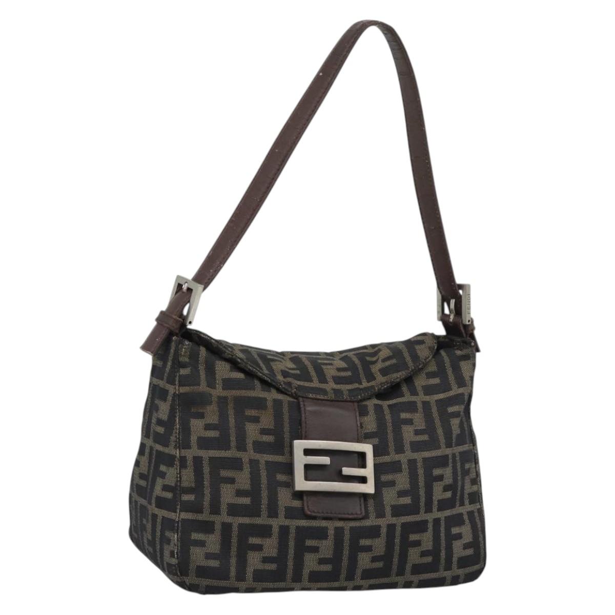 FENDI Zucca Canvas Mamma Baguette Tote Bag Brown Black Auth bs36644