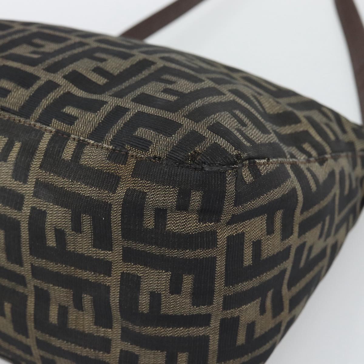 FENDI Zucca Canvas Mamma Baguette Tote Bag Brown Black Auth bs36644