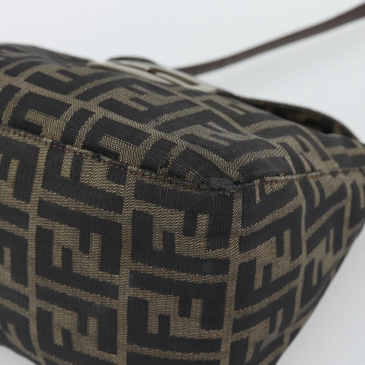 FENDI Zucca Canvas Mamma Baguette Tote Bag Brown Black Auth bs36644