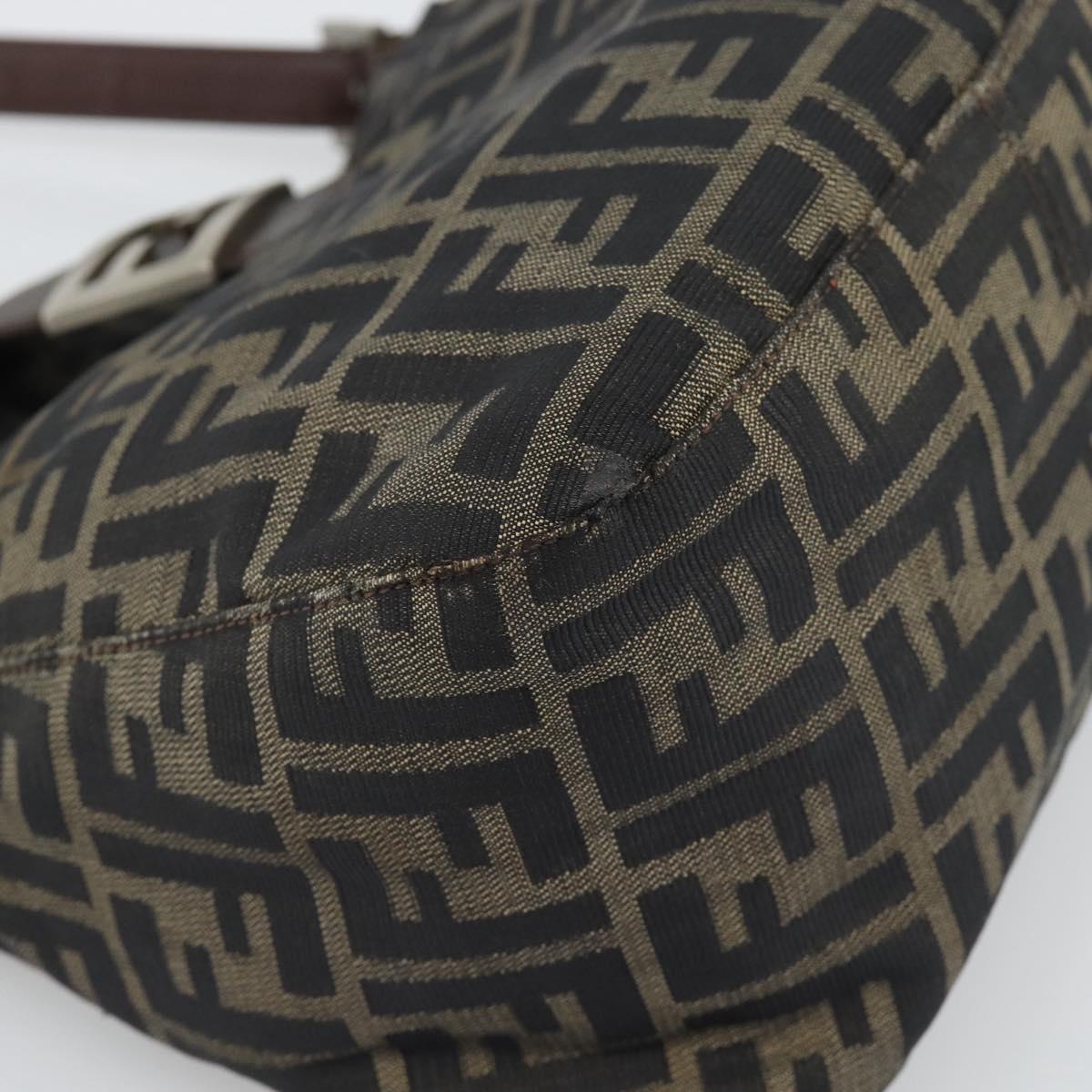 FENDI Zucca Canvas Mamma Baguette Tote Bag Brown Black Auth bs36644