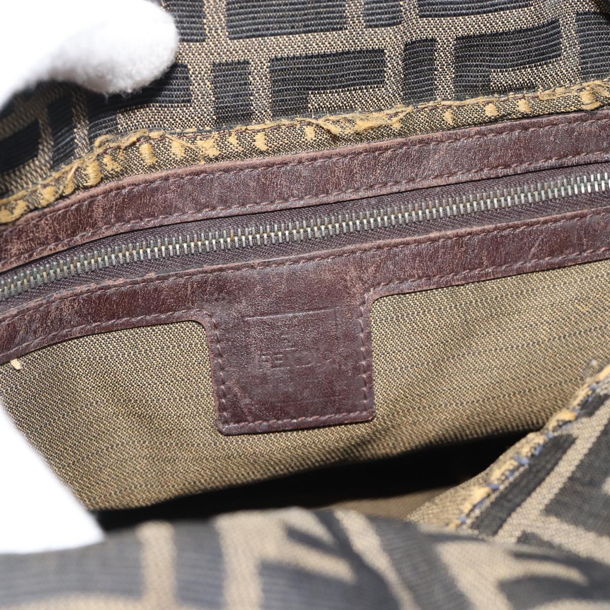 FENDI Zucca Canvas Mamma Baguette Tote Bag Brown Black Auth bs36644