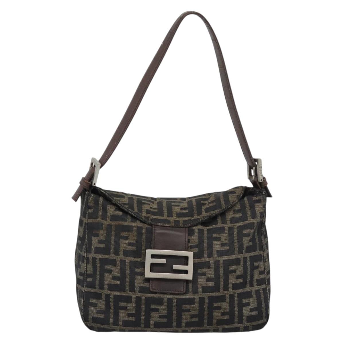 FENDI Zucca Canvas Mamma Baguette Tote Bag Brown Black Auth bs36644