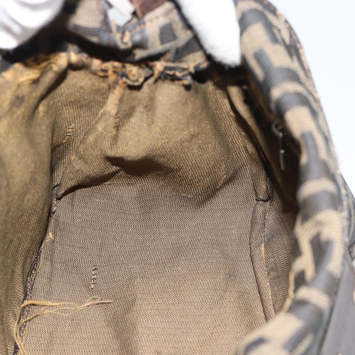 FENDI Zucca Canvas Mamma Baguette Tote Bag Brown Black Auth bs36644