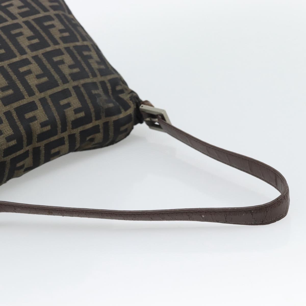 FENDI Zucca Canvas Mamma Baguette Tote Bag Brown Black Auth bs36644