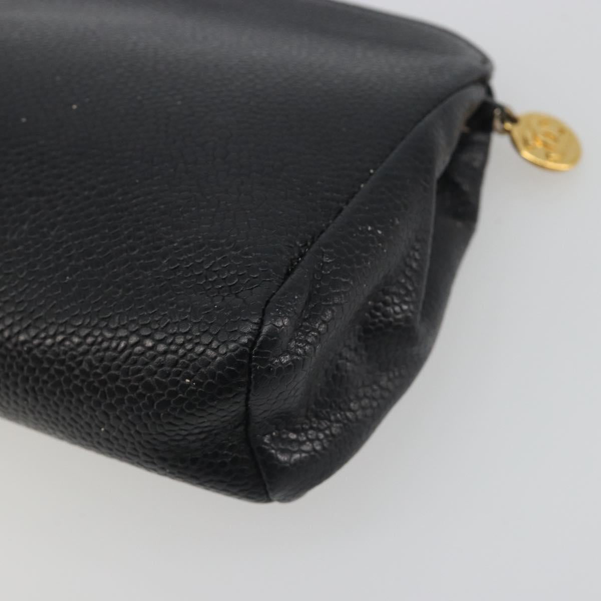 CHANEL COCO Mark Pouch Caviar Skin Black Gold CC Auth bs36652