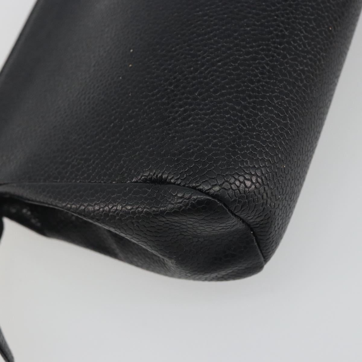 CHANEL COCO Mark Pouch Caviar Skin Black Gold CC Auth bs36652