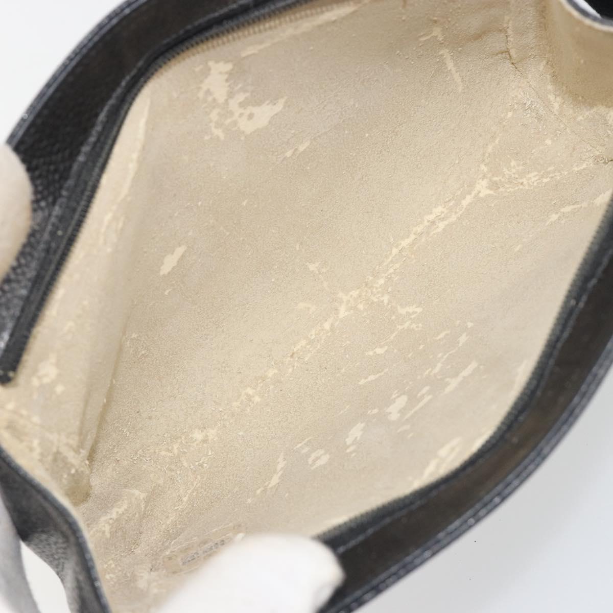 CHANEL COCO Mark Pouch Caviar Skin Black Gold CC Auth bs36652