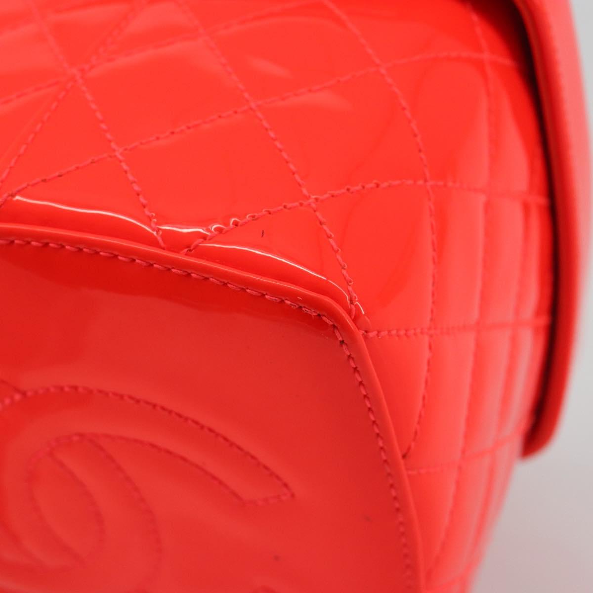 CHANEL Matelasse Vanity Hand Bag Patent leather Orange Gold CC Auth bs36656SAM