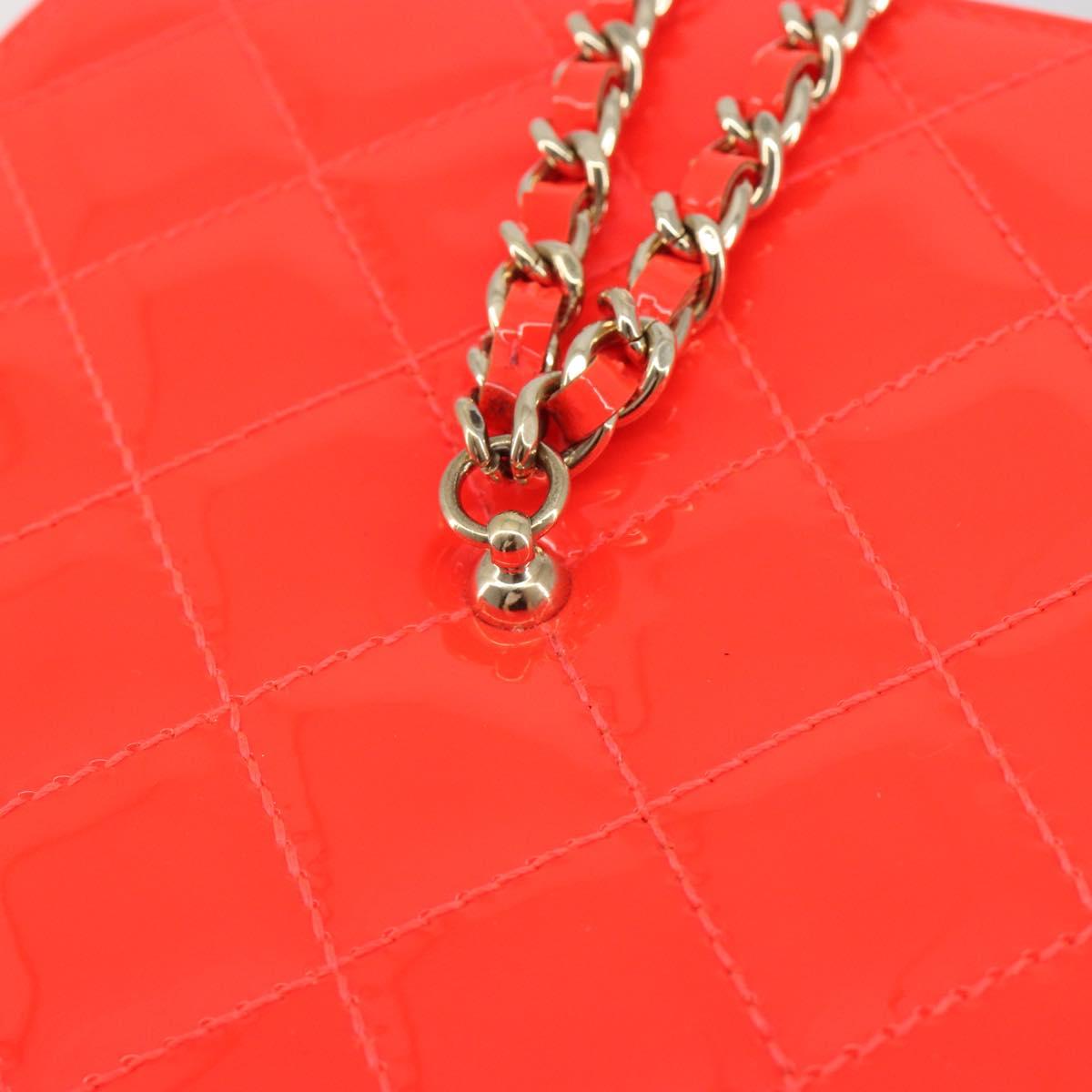 CHANEL Matelasse Vanity Hand Bag Patent leather Orange Gold CC Auth bs36656SAM