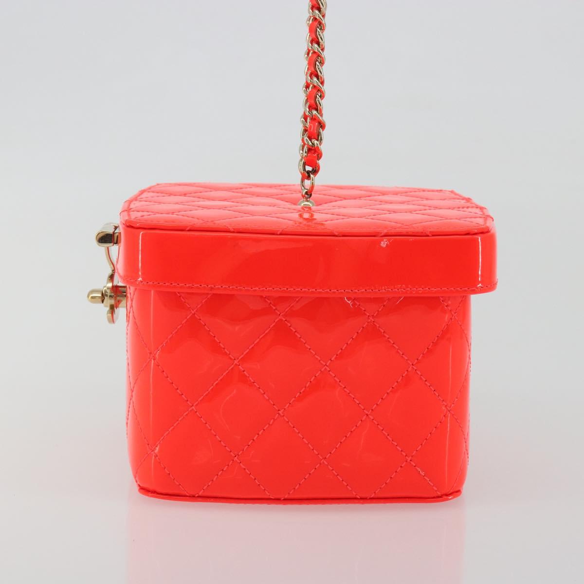 CHANEL Matelasse Vanity Hand Bag Patent leather Orange Gold CC Auth bs36656SAM