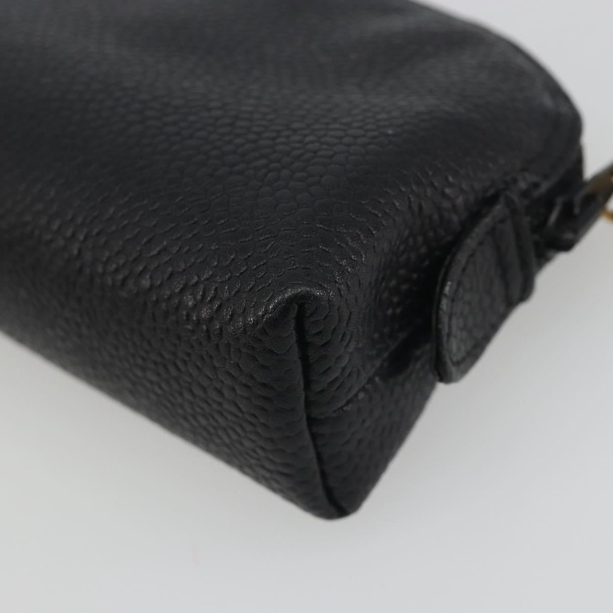 CHANEL COCO Mark Pouch Caviar Skin Black Silver CC Auth bs36657