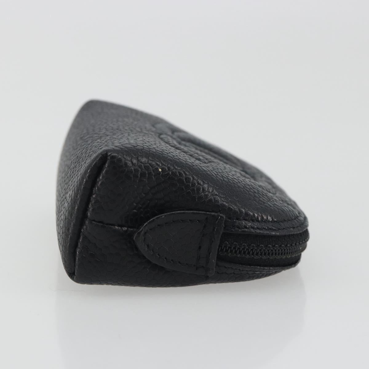 CHANEL COCO Mark Pouch Caviar Skin Black Silver CC Auth bs36657
