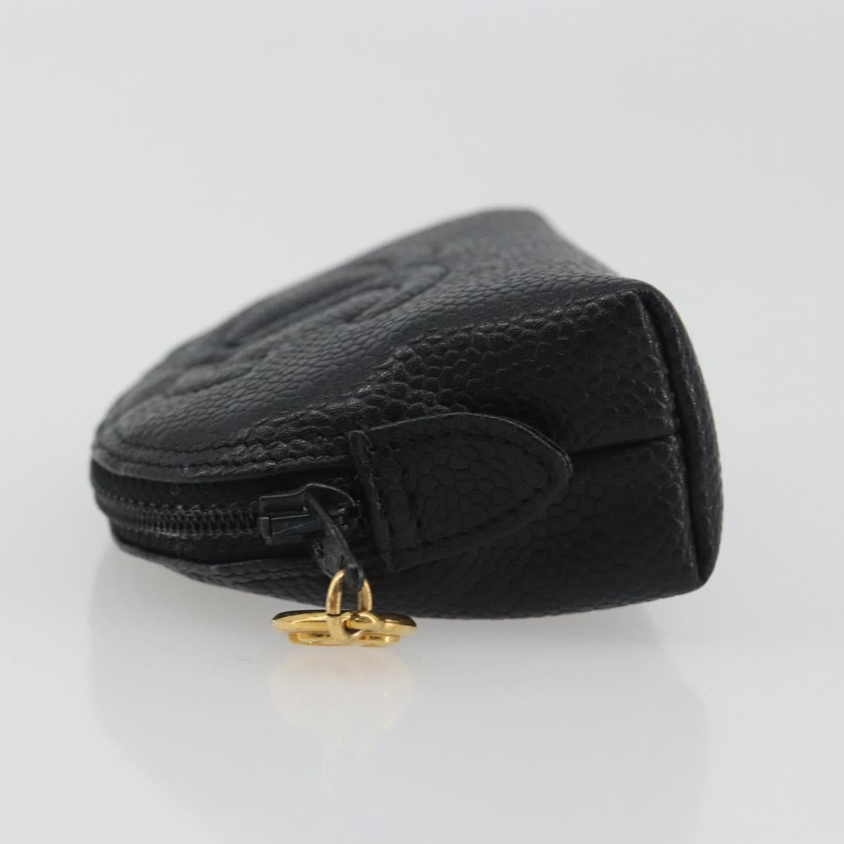 CHANEL COCO Mark Pouch Caviar Skin Black Silver CC Auth bs36657