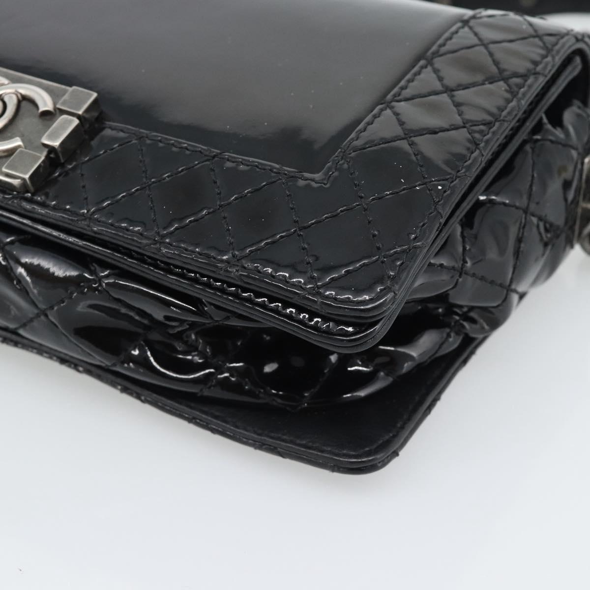 CHANEL Matelasse Boy Chanel Chain Bag Patent leather Black CC Auth bs36658A
