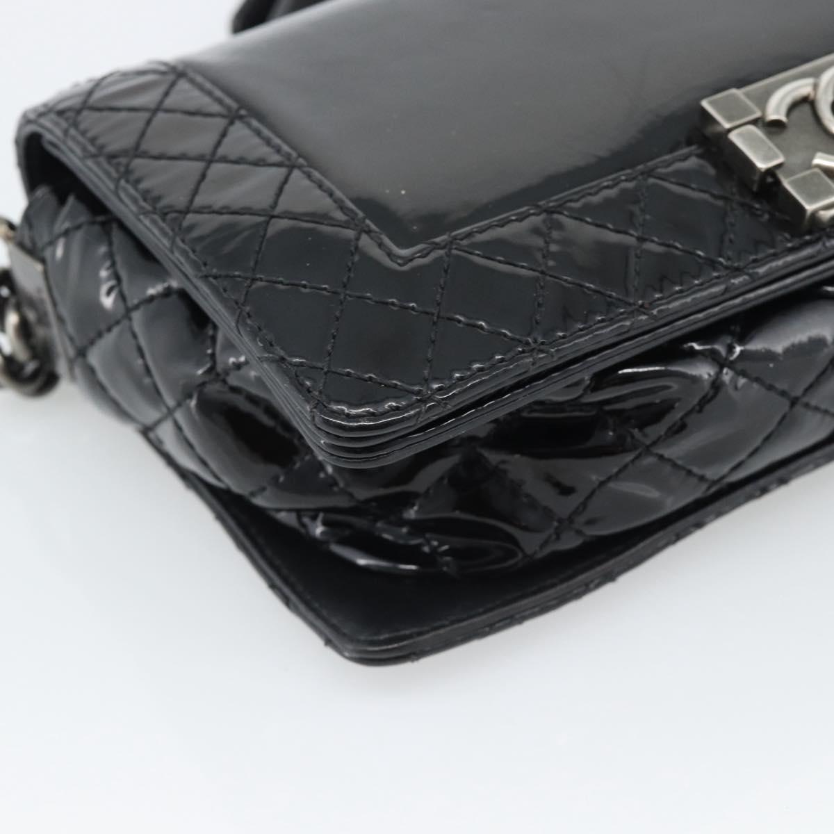 CHANEL Matelasse Boy Chanel Chain Bag Patent leather Black CC Auth bs36658A
