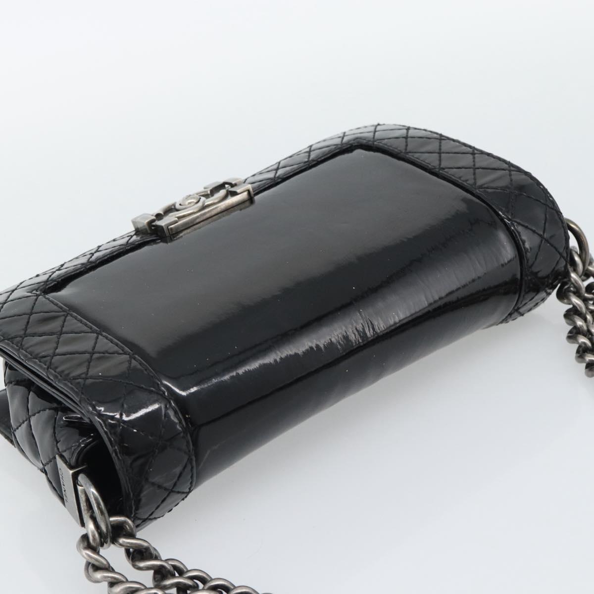 CHANEL Matelasse Boy Chanel Chain Bag Patent leather Black CC Auth bs36658A