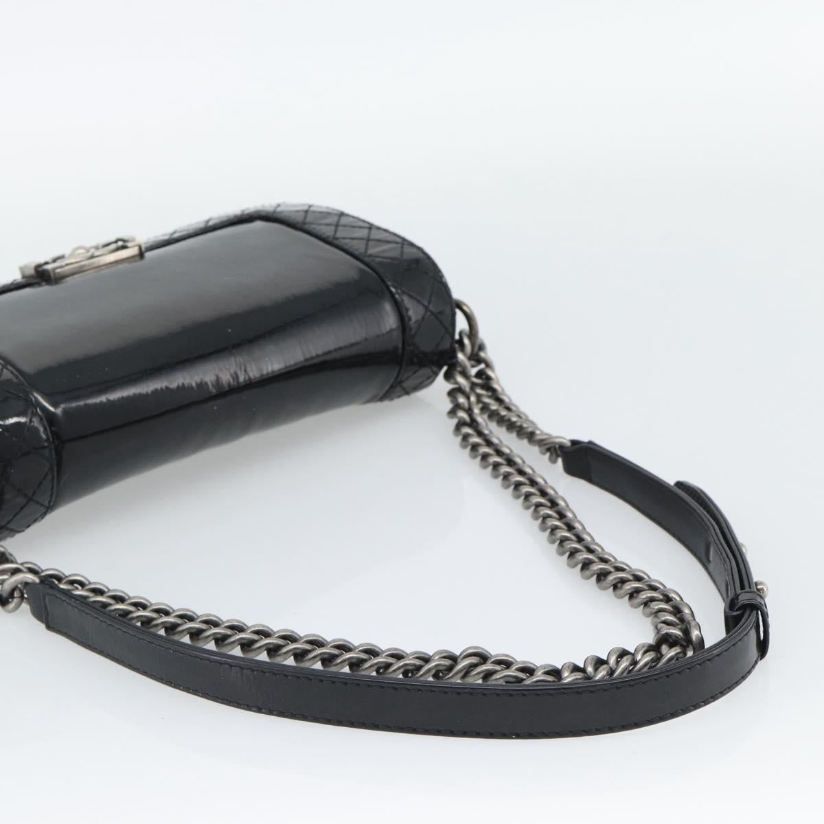CHANEL Matelasse Boy Chanel Chain Bag Patent leather Black CC Auth bs36658A