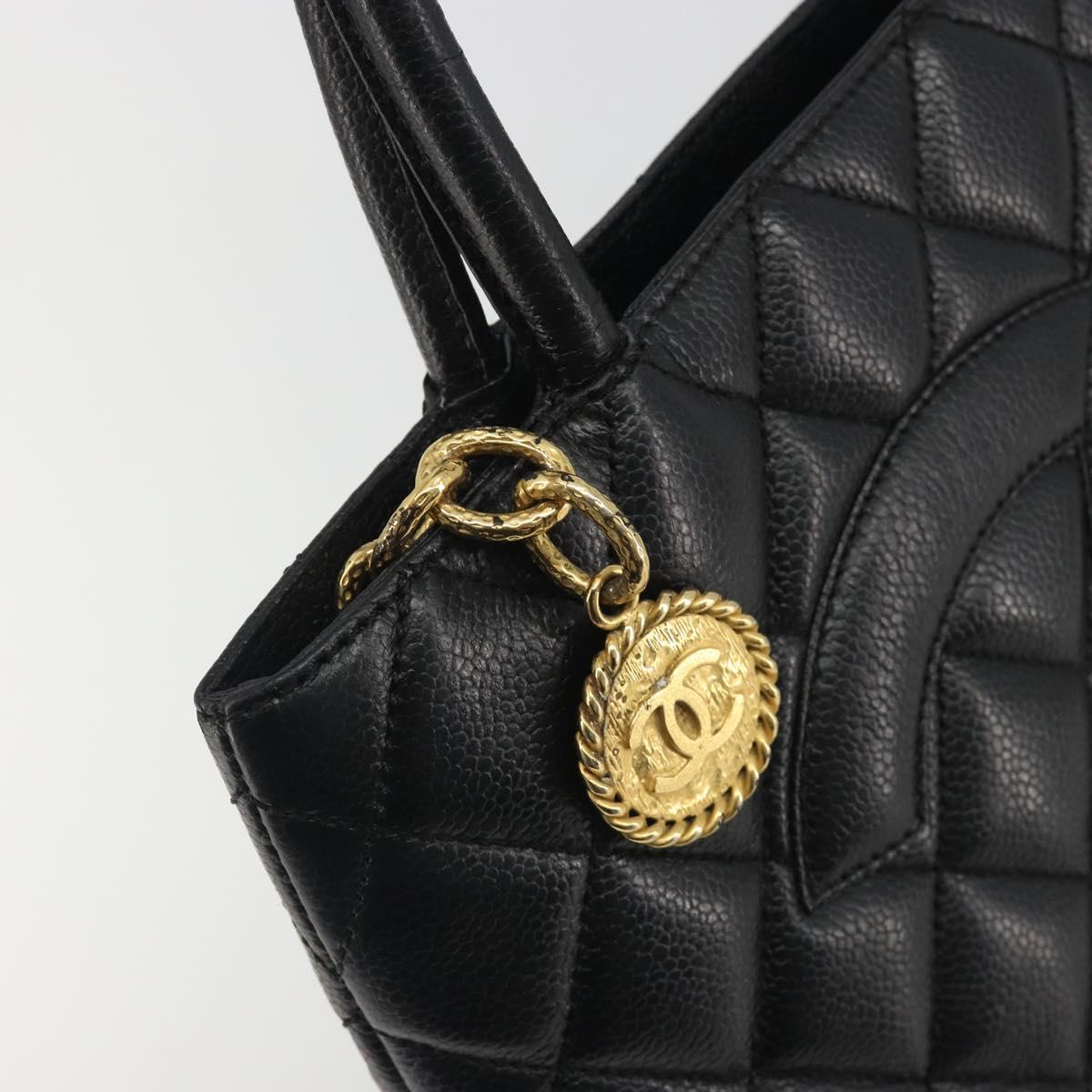CHANEL Matelasse COCO Mark Bag Caviar Skin Standard Black Gold CC Auth bs36660