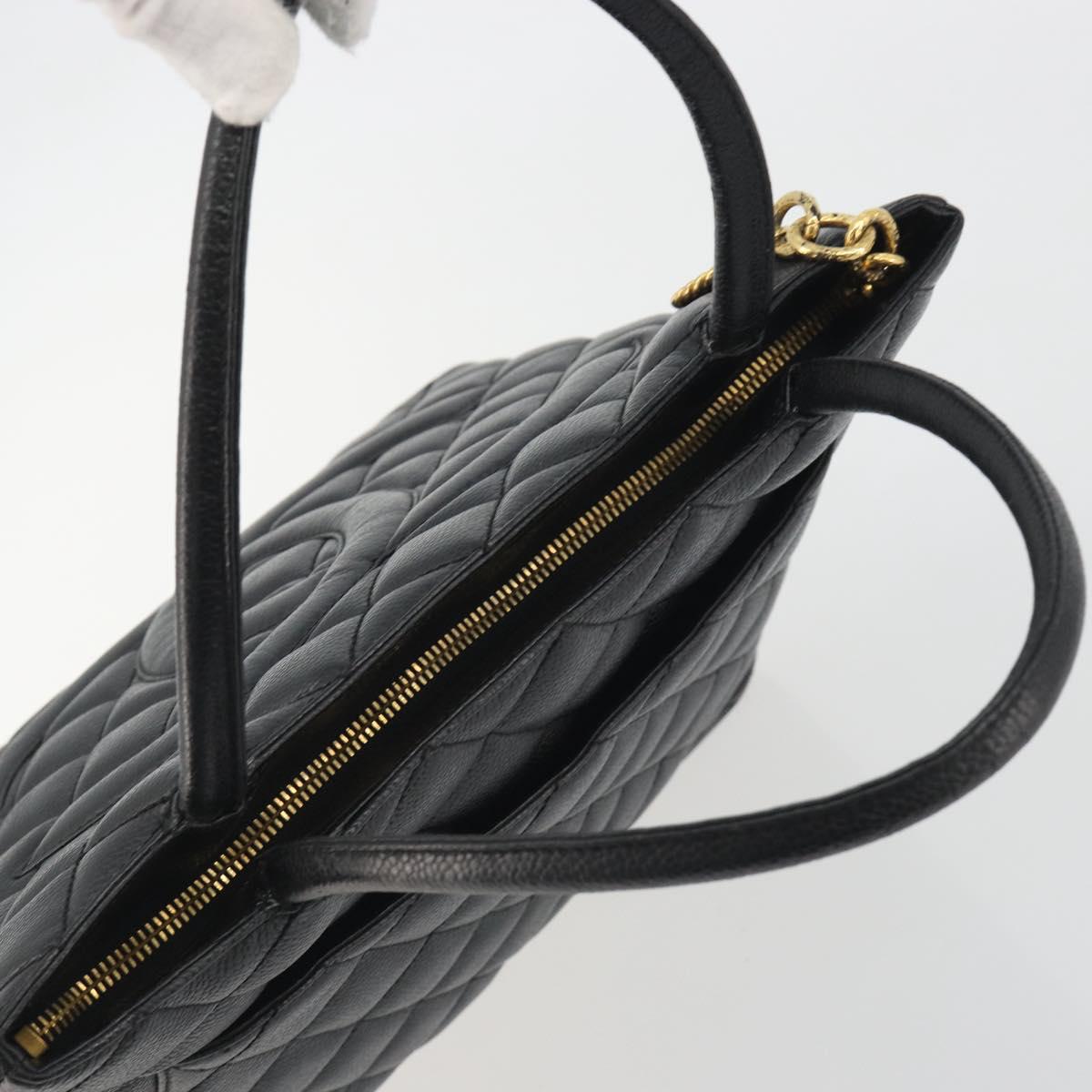 CHANEL Matelasse COCO Mark Bag Caviar Skin Standard Black Gold CC Auth bs36660