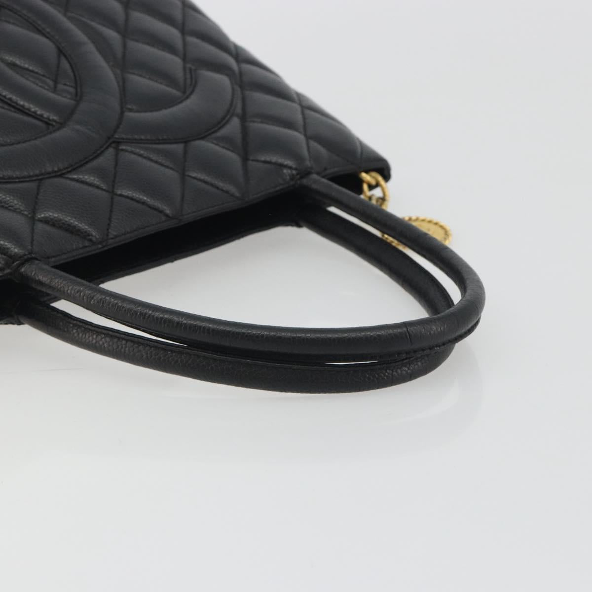 CHANEL Matelasse COCO Mark Bag Caviar Skin Standard Black Gold CC Auth bs36660