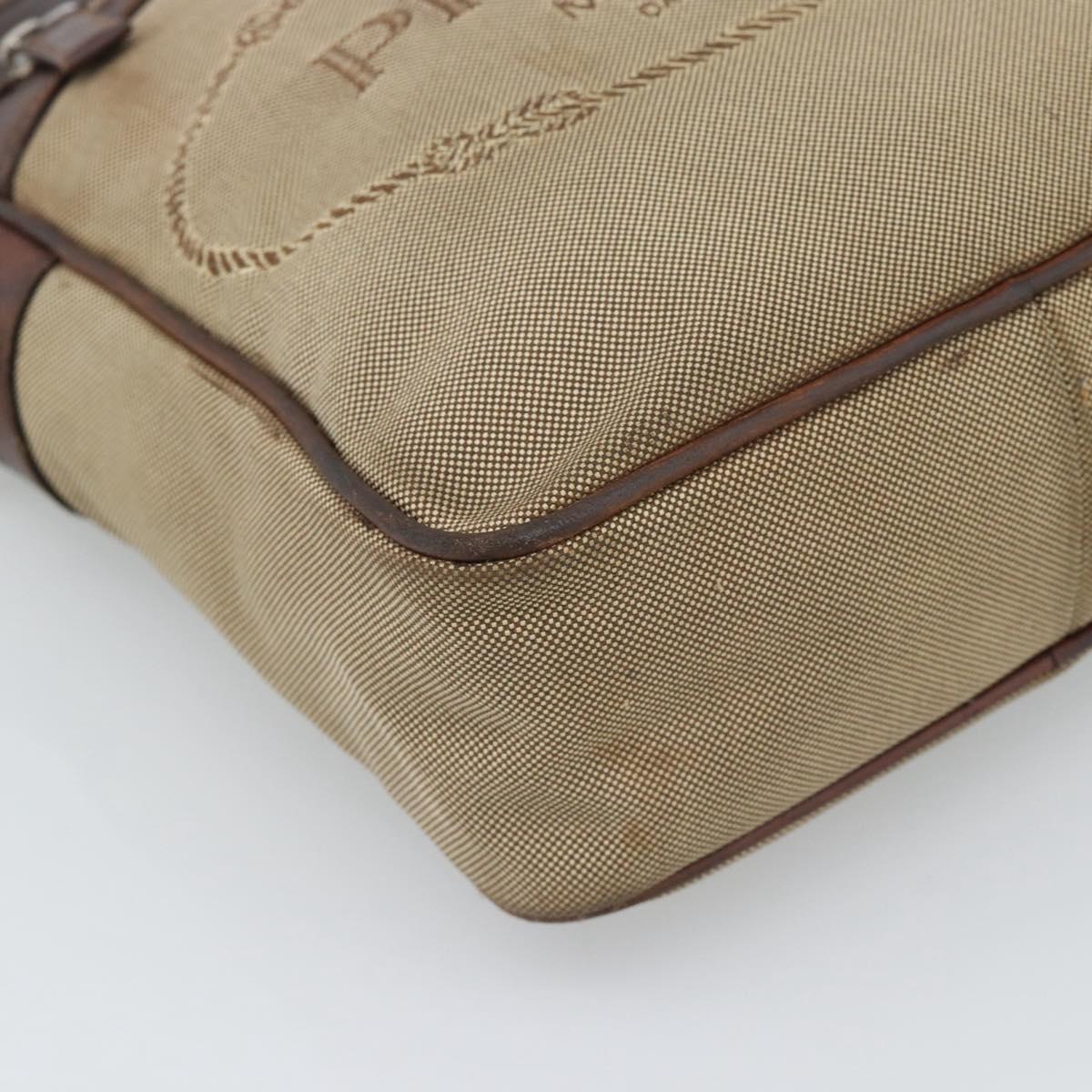 PRADA Shoulder Bag Canvas Beige Silver Auth bs36669