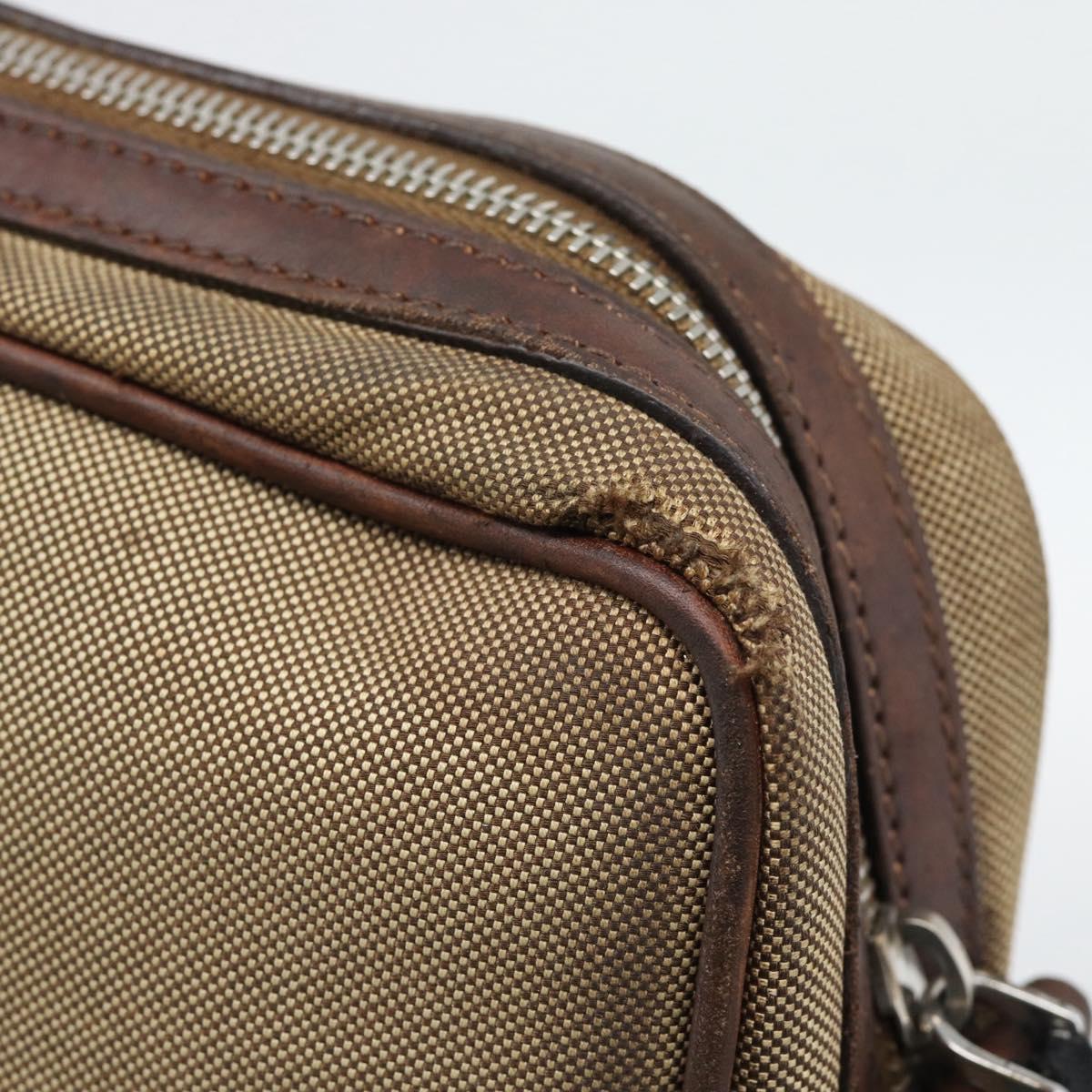 PRADA Shoulder Bag Canvas Beige Silver Auth bs36669