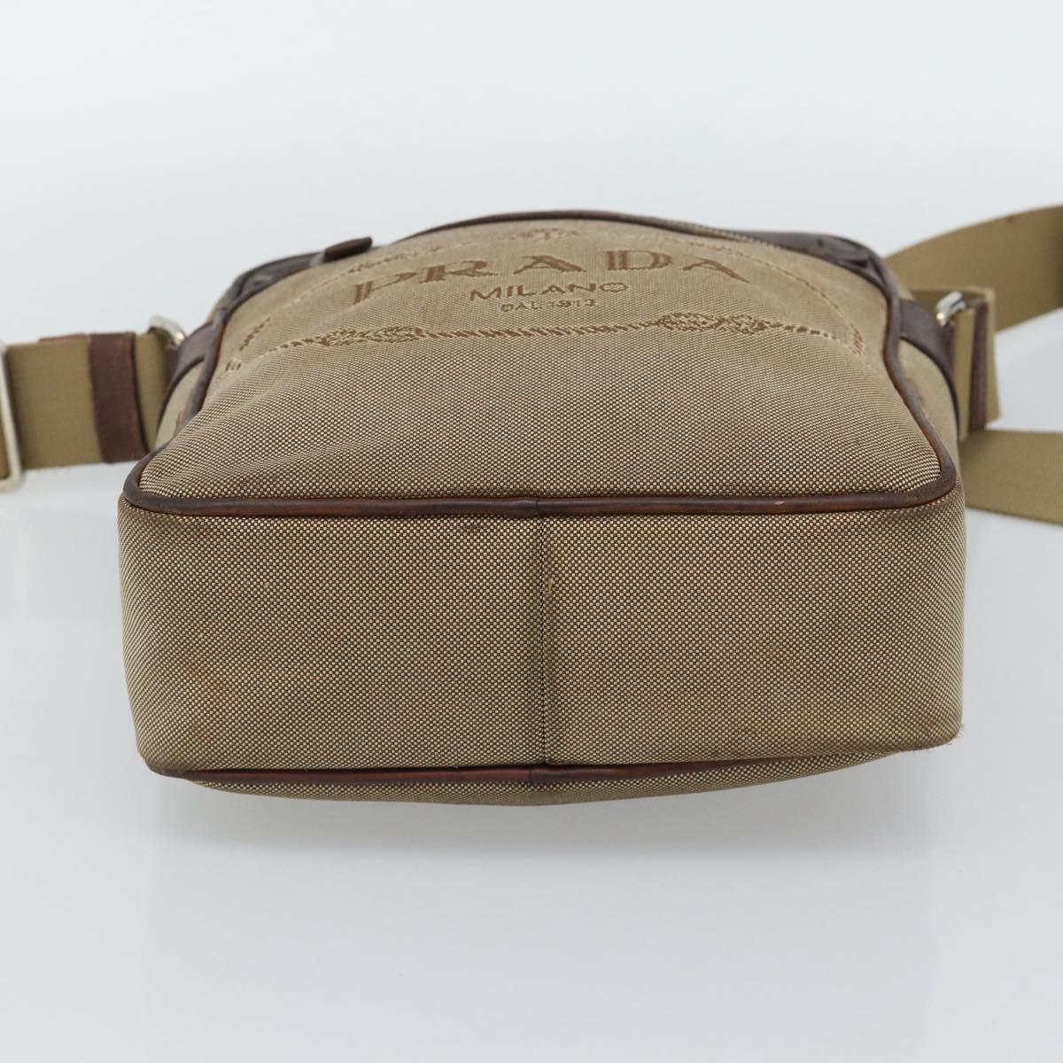PRADA Shoulder Bag Canvas Beige Silver Auth bs36669