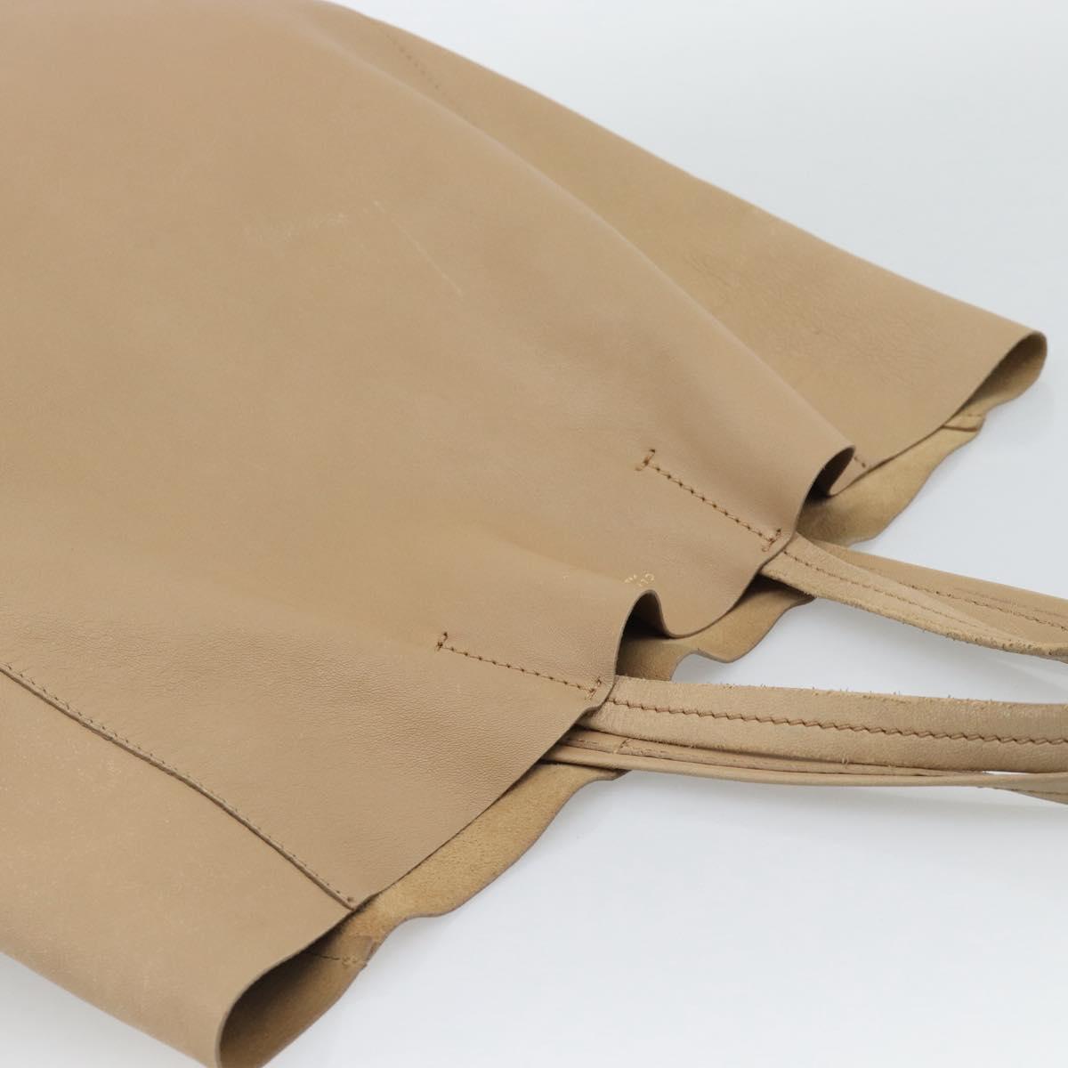 CELINE Vertical Cabas Hand Bag Leather Beige Gold Auth bs36671