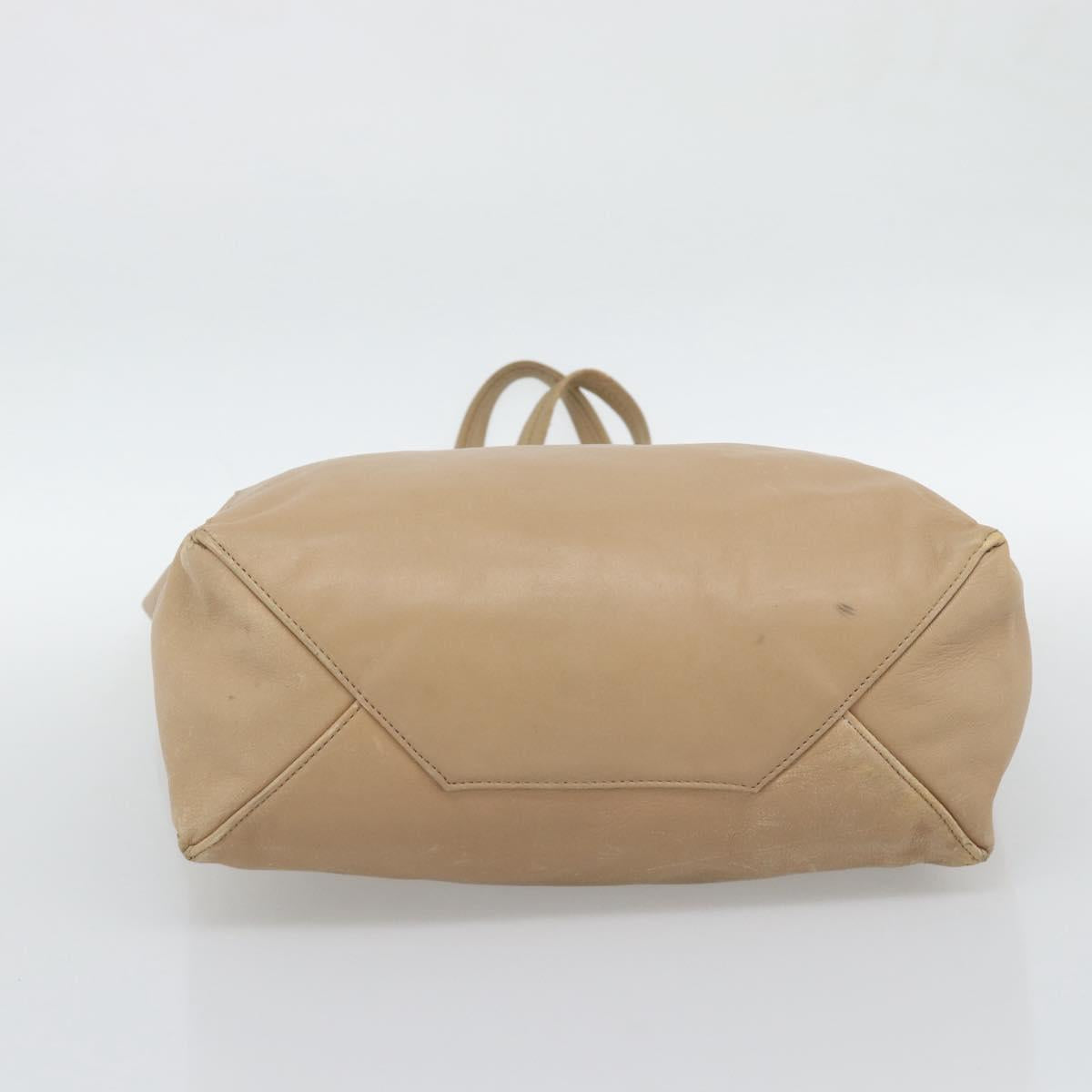 CELINE Vertical Cabas Hand Bag Leather Beige Gold Auth bs36671