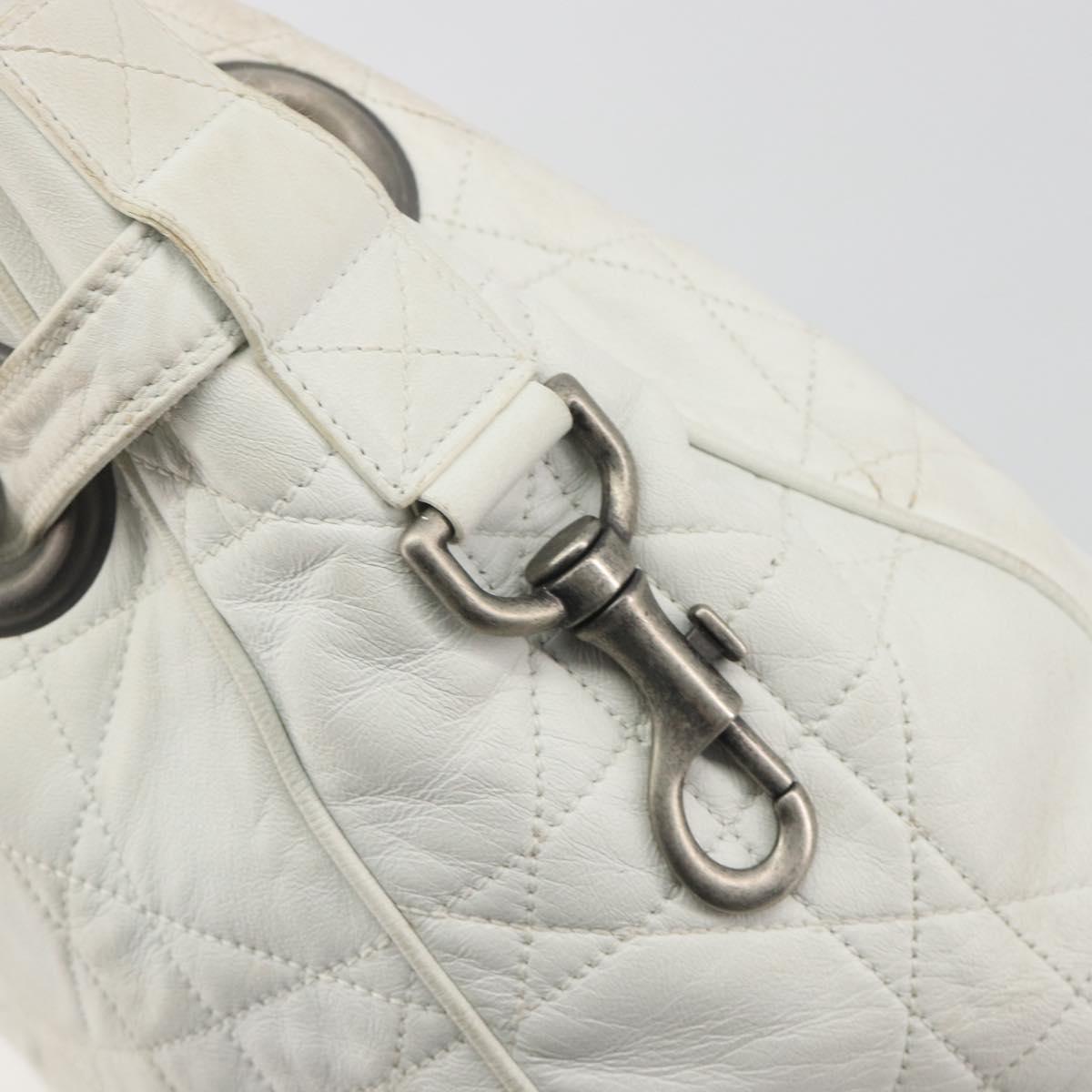 Christian Dior Canage Tote Bag Leather White Silver Auth bs36672A