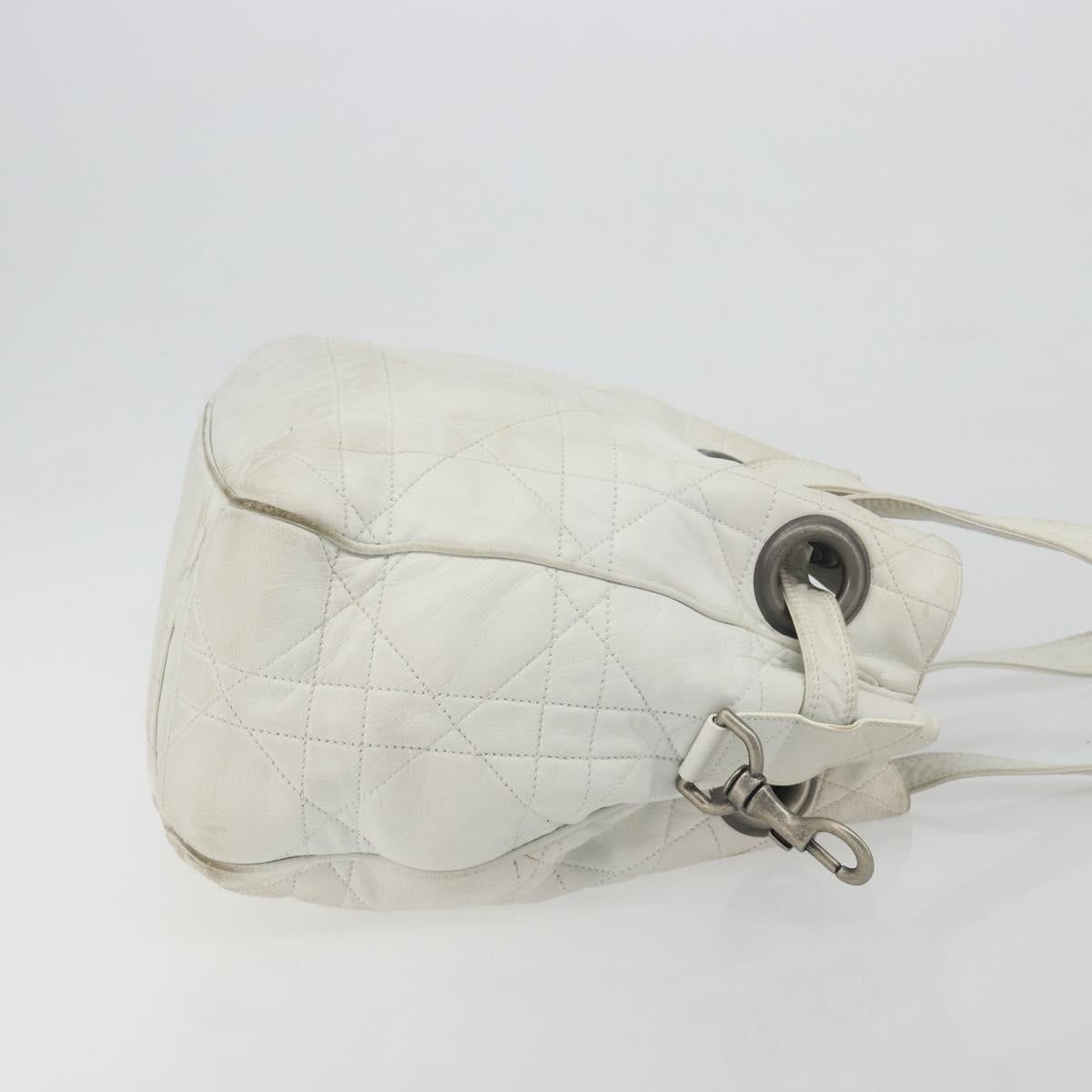 Christian Dior Canage Tote Bag Leather White Silver Auth bs36672A