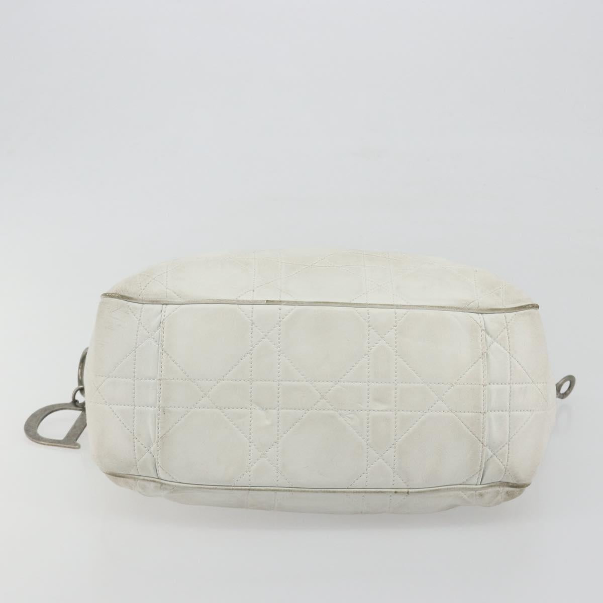 Christian Dior Canage Tote Bag Leather White Silver Auth bs36672A