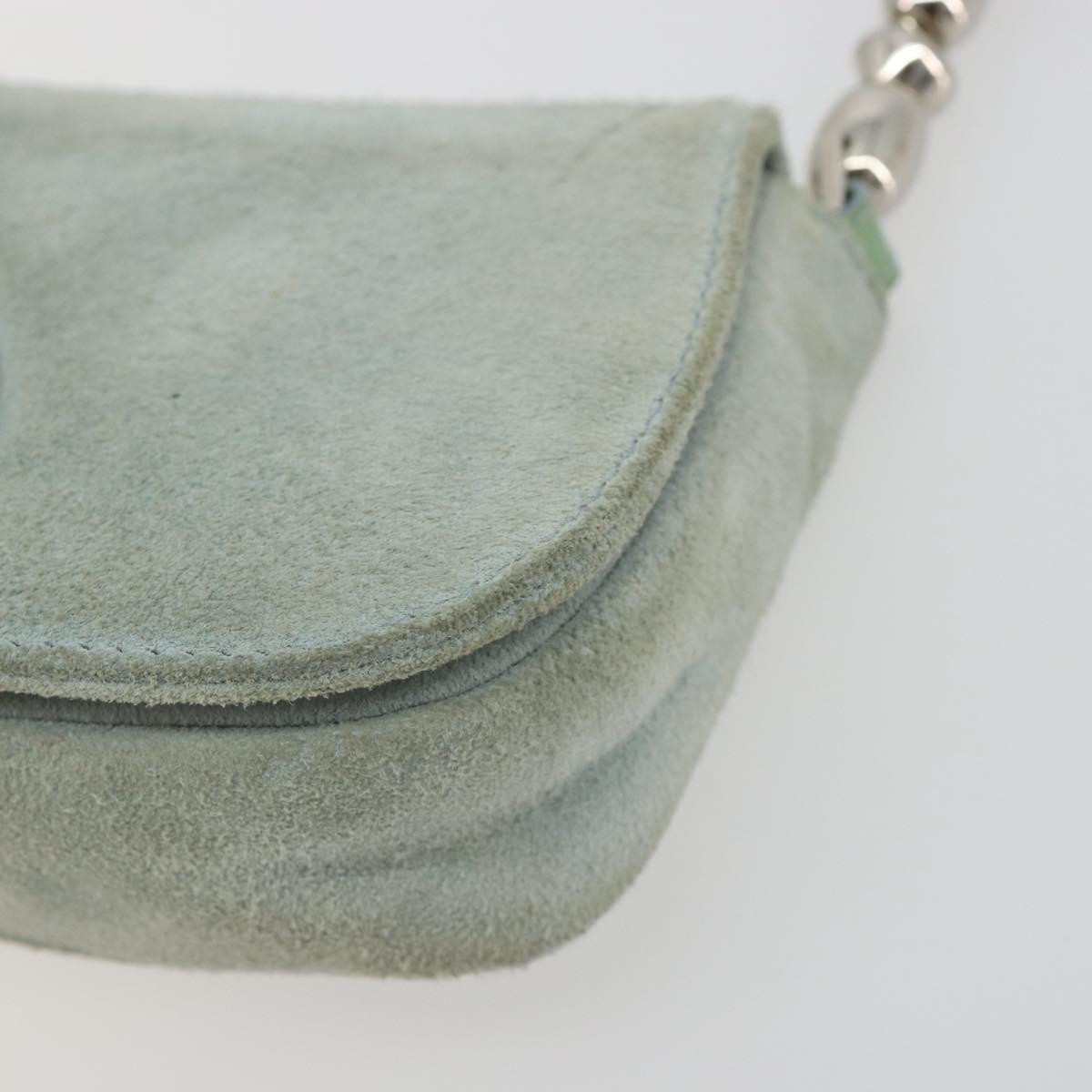 Christian Dior Maris Pearl Hand Bag Suede Light Blue Silver Auth bs36674A