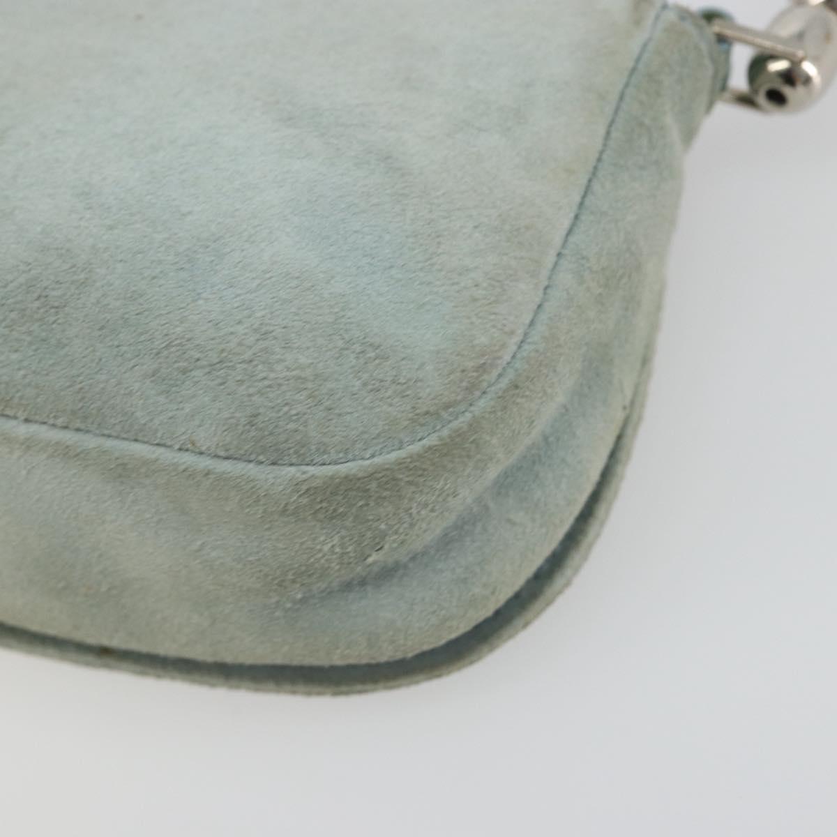Christian Dior Maris Pearl Hand Bag Suede Light Blue Silver Auth bs36674A