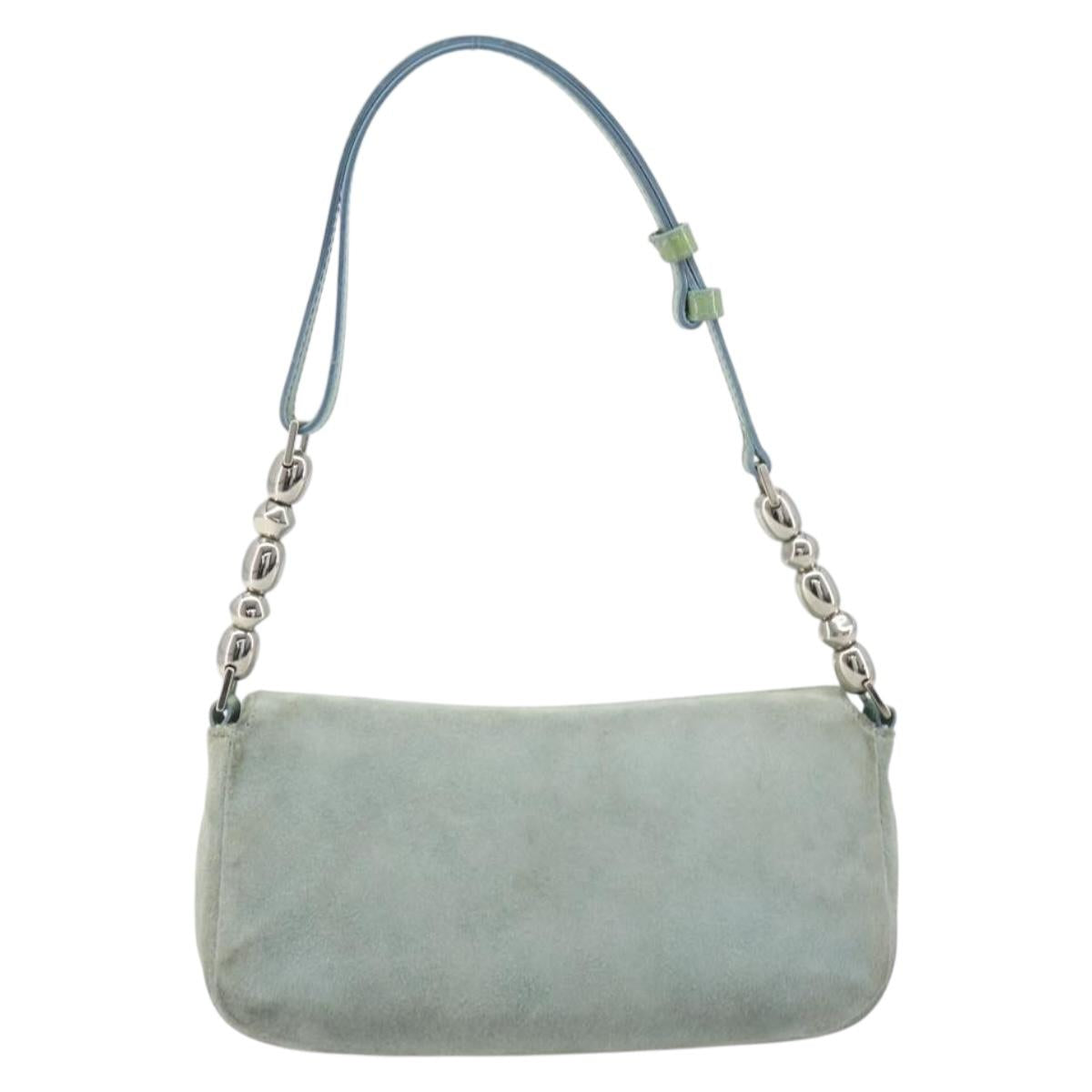 Christian Dior Maris Pearl Hand Bag Suede Light Blue Silver Auth bs36674A