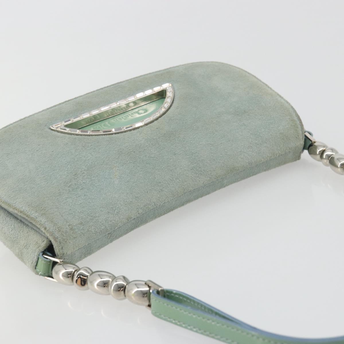 Christian Dior Maris Pearl Hand Bag Suede Light Blue Silver Auth bs36674A