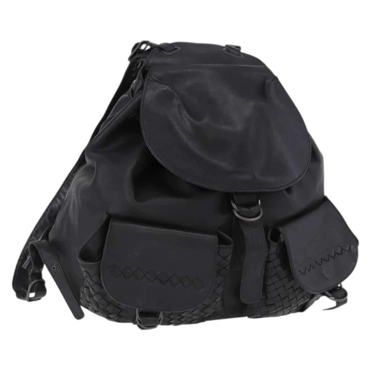 BOTTEGA VENETA INTRECCIATO Backpack Leather Black 155095 Auth bs36676A