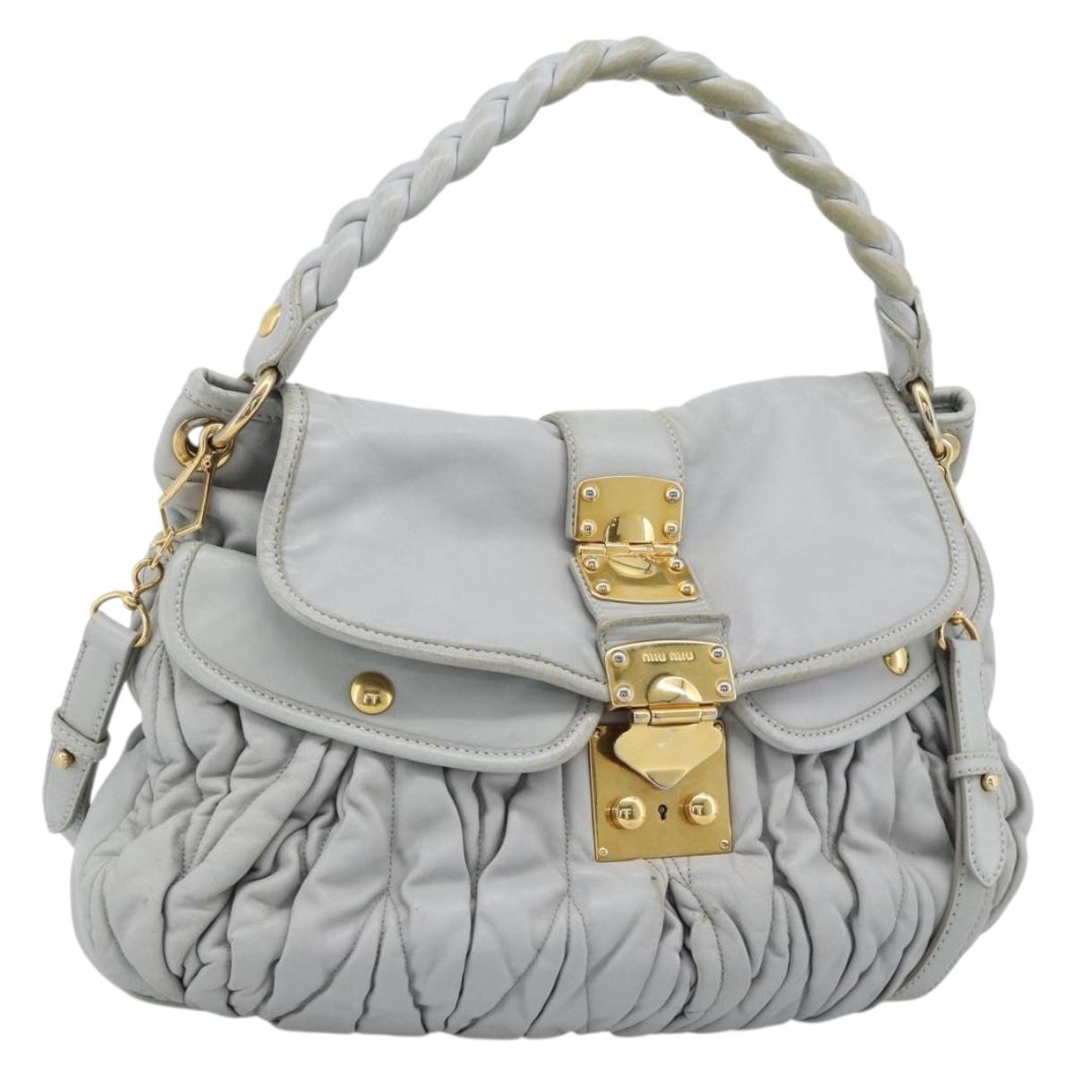 Miu Miu Matelasse Hand Bag Leather 2way Light Blue Gold Auth bs36677A