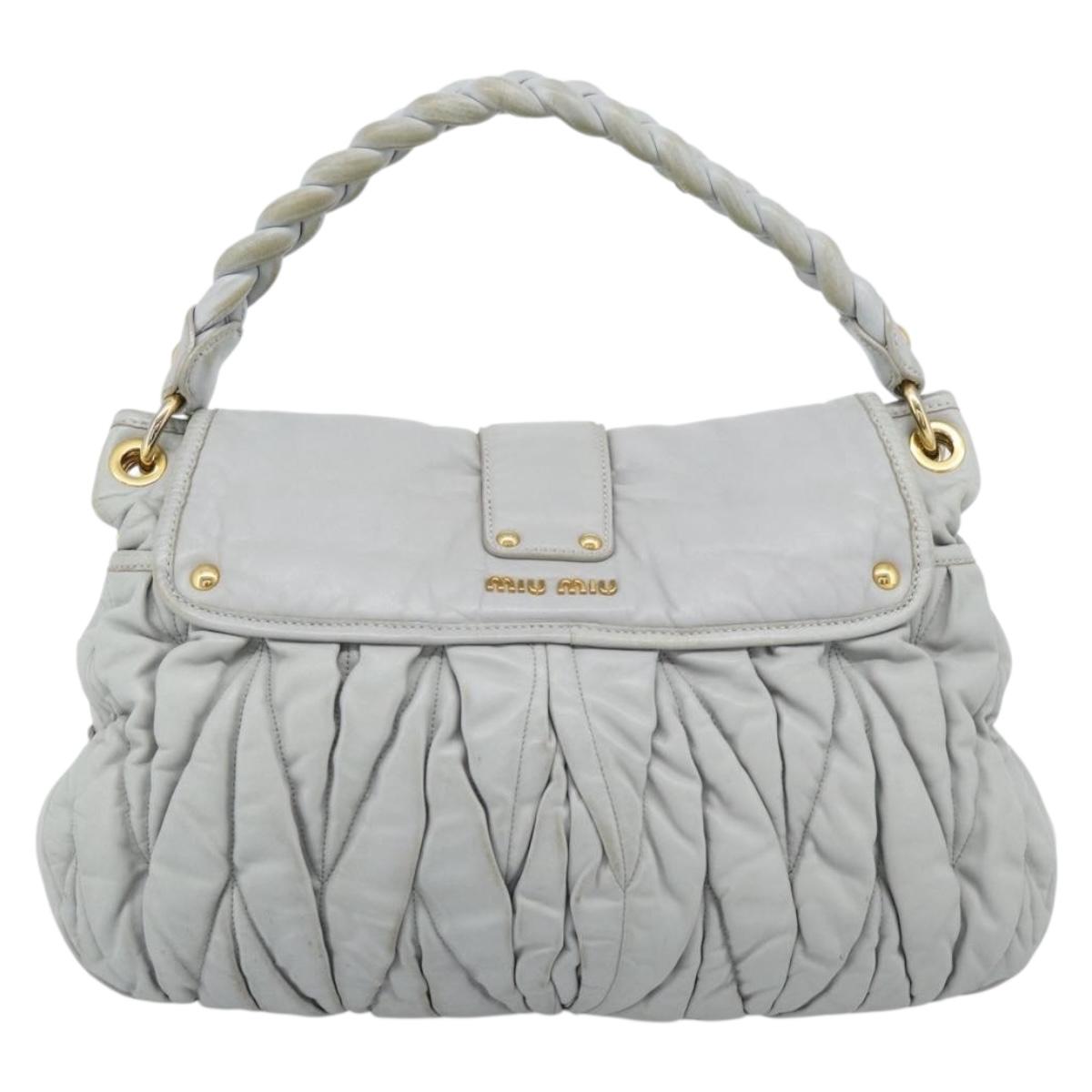 Miu Miu Matelasse Hand Bag Leather 2way Light Blue Gold Auth bs36677A