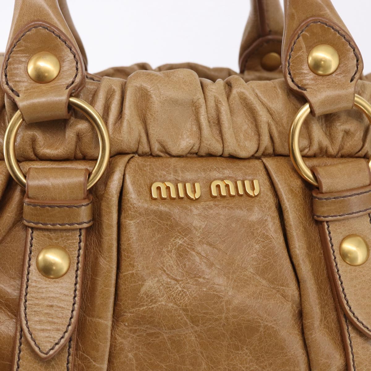 Miu Miu Vitellolux Hand Bag Leather 2way Beige Gold Auth bs36678V