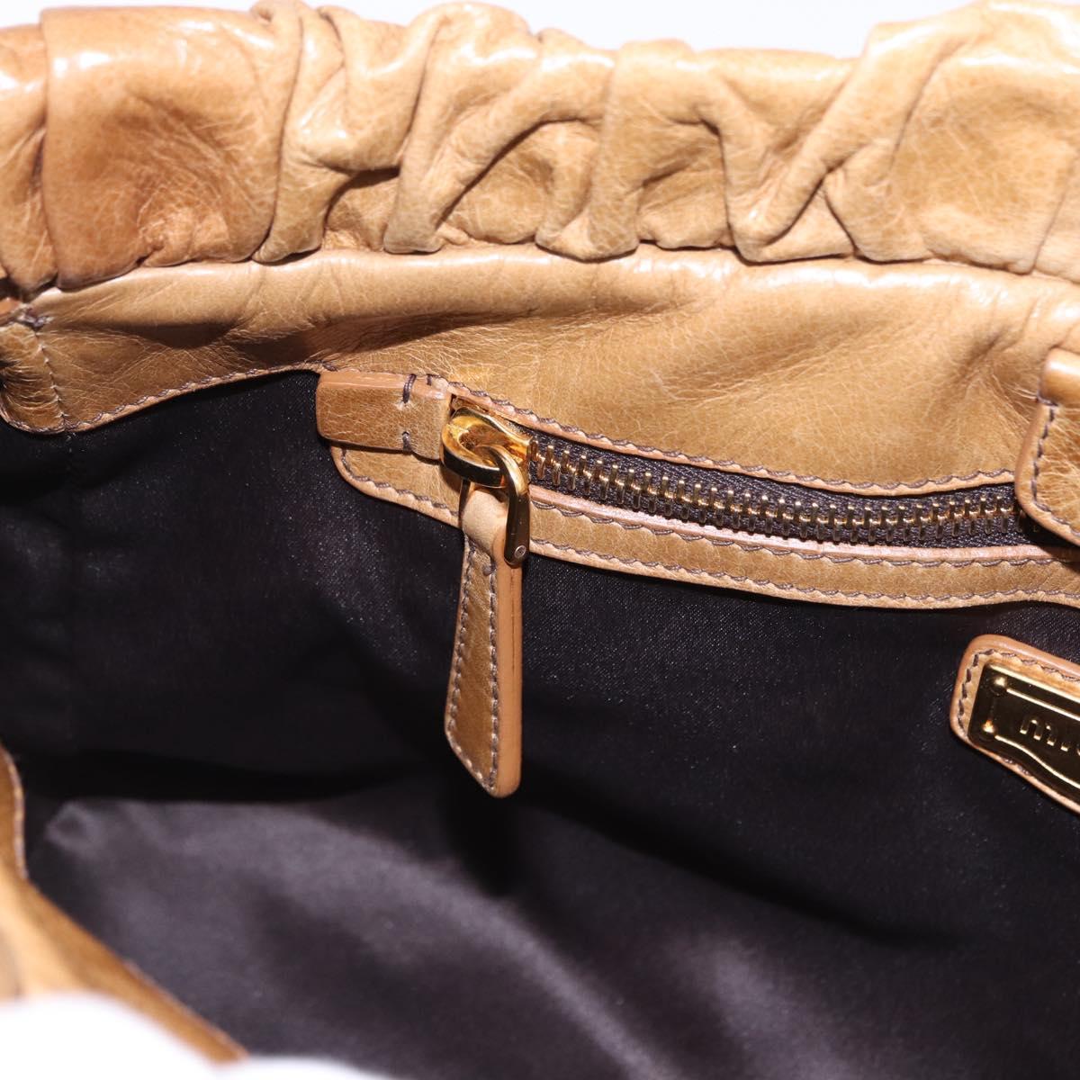 Miu Miu Vitellolux Hand Bag Leather 2way Beige Gold Auth bs36678V