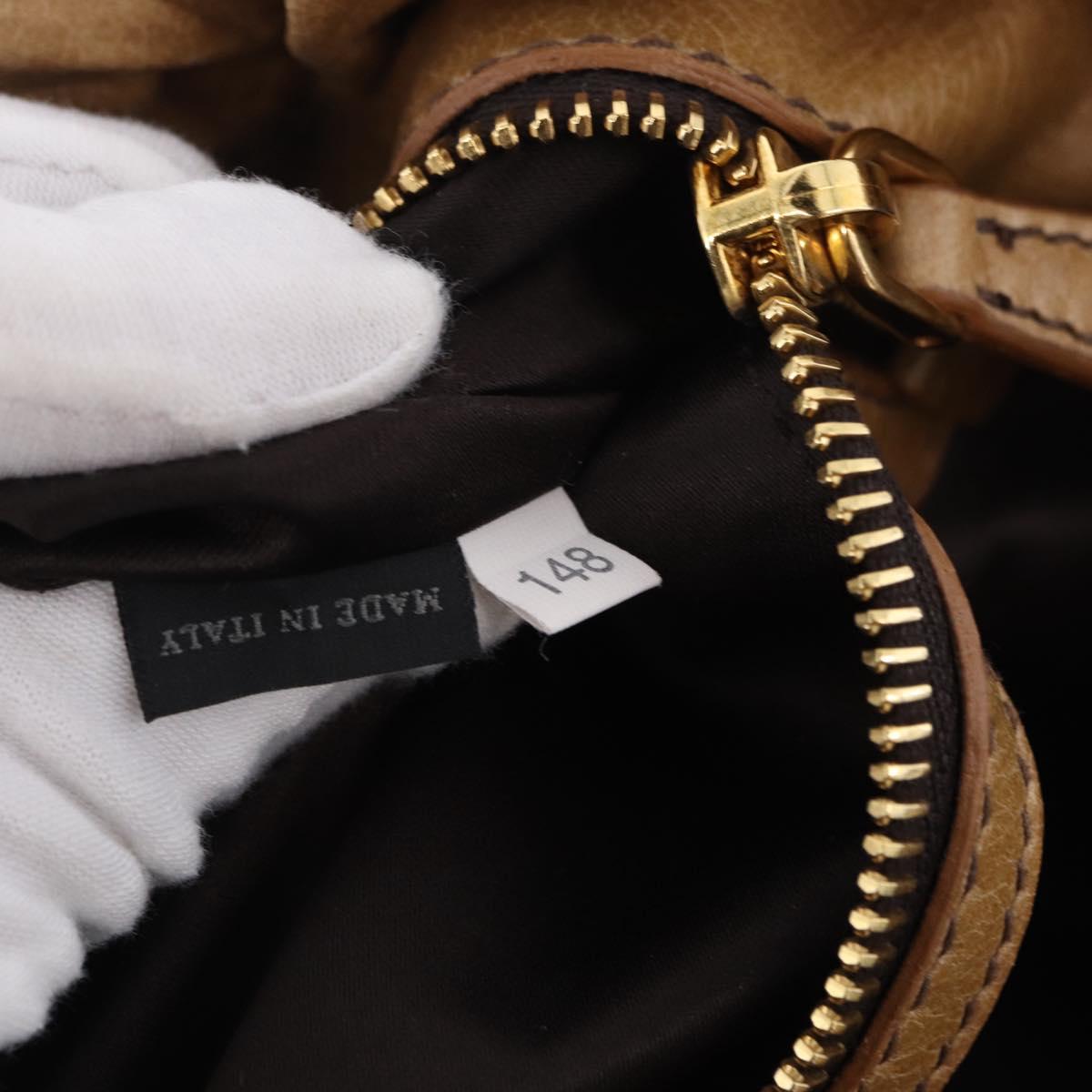 Miu Miu Vitellolux Hand Bag Leather 2way Beige Gold Auth bs36678V