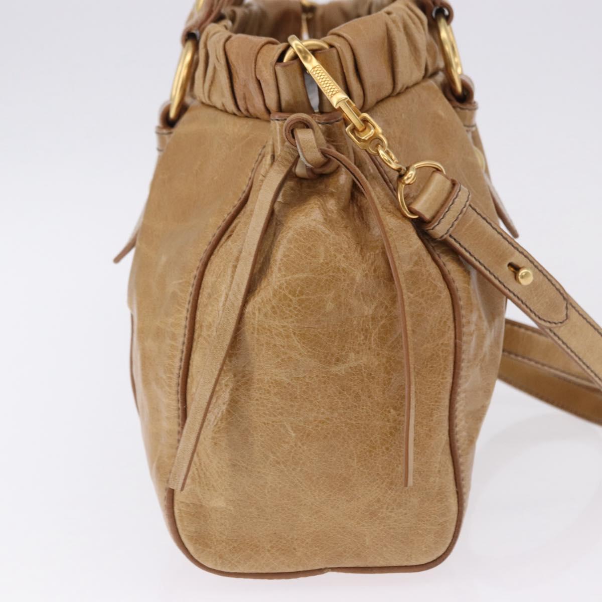 Miu Miu Vitellolux Hand Bag Leather 2way Beige Gold Auth bs36678V