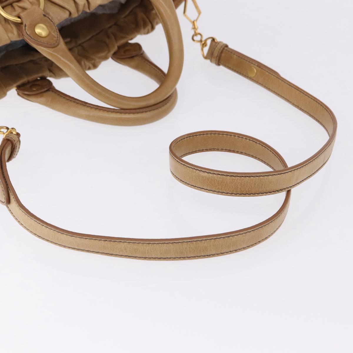Miu Miu Vitellolux Hand Bag Leather 2way Beige Gold Auth bs36678V
