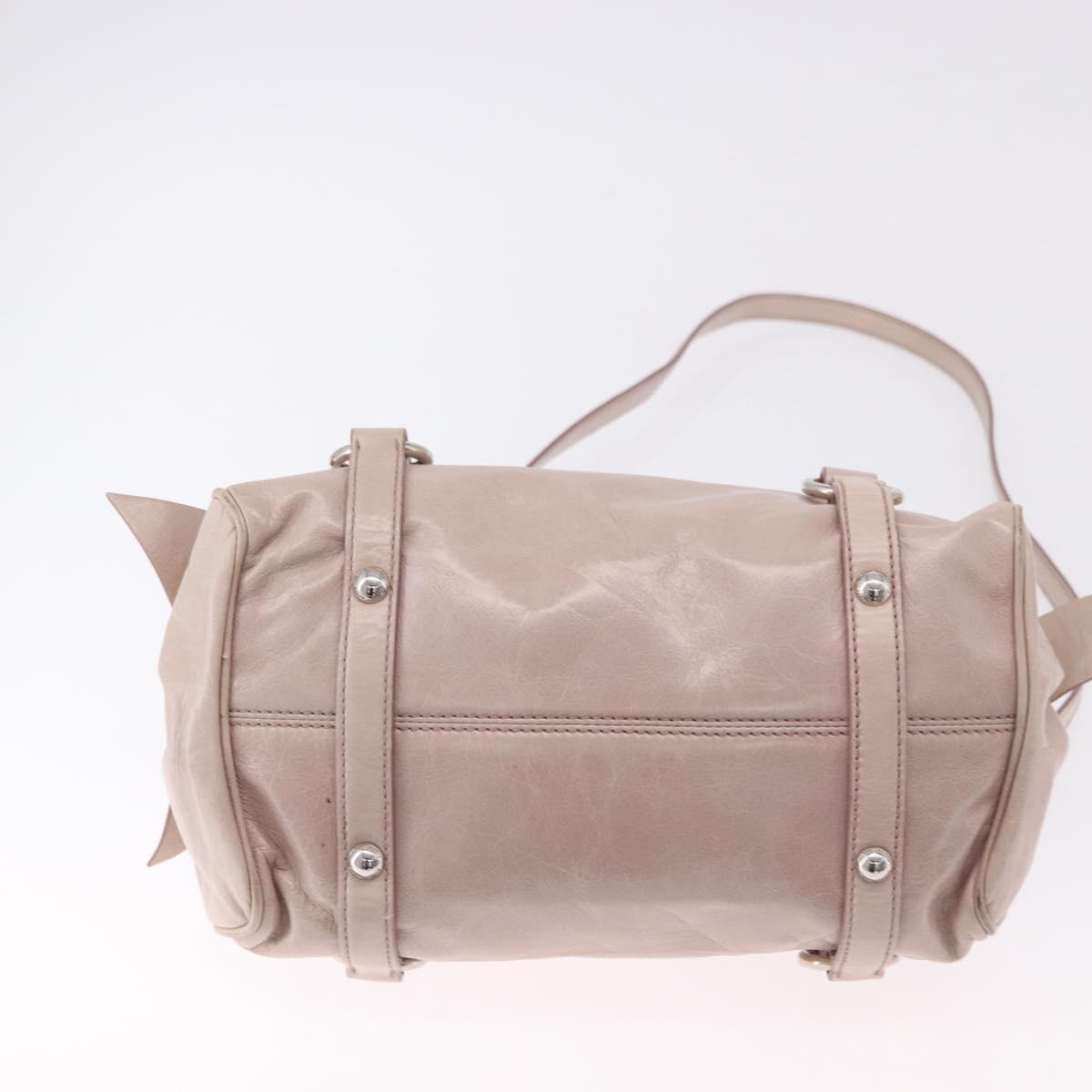 Miu Miu Side Ribbon Hand Bag Leather 2way Pink Silver Auth bs36679V