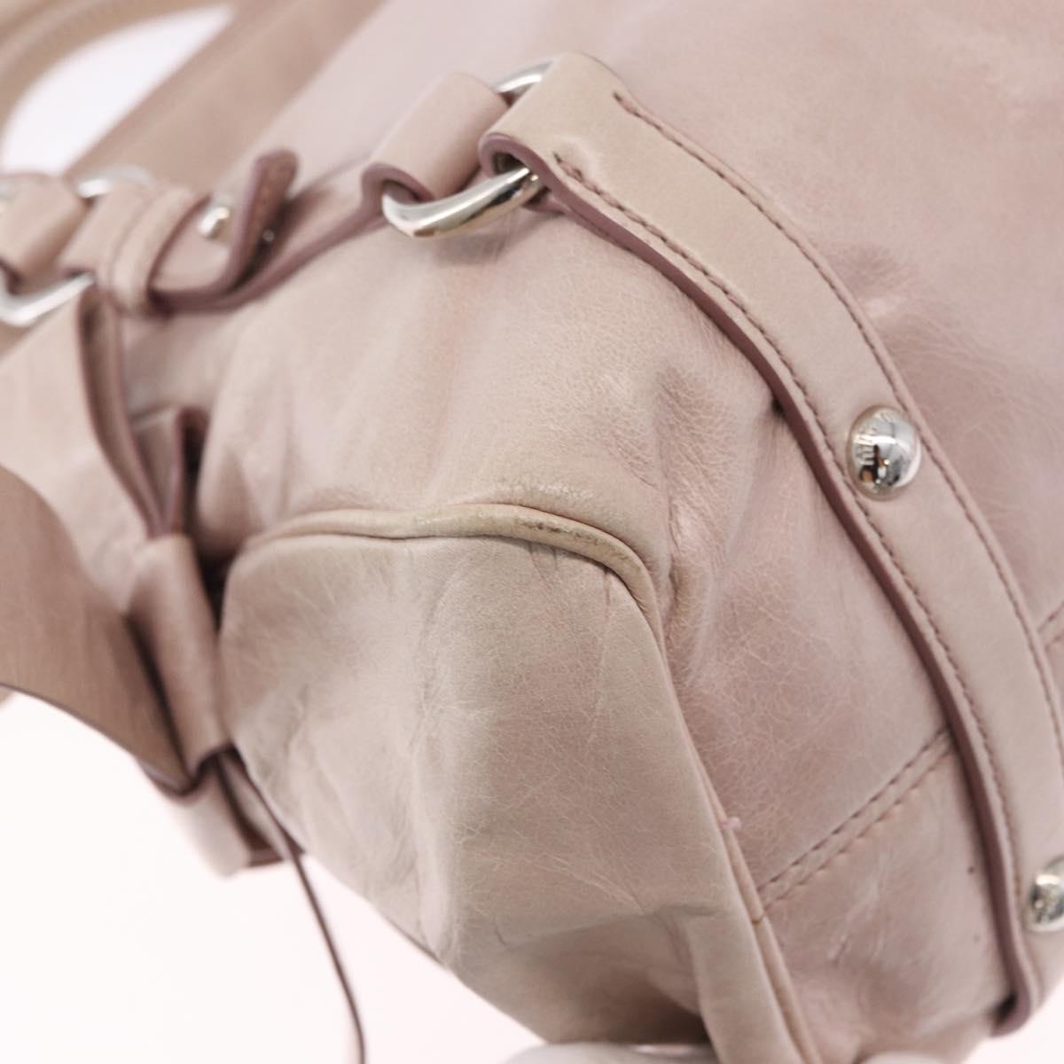 Miu Miu Side Ribbon Hand Bag Leather 2way Pink Silver Auth bs36679V