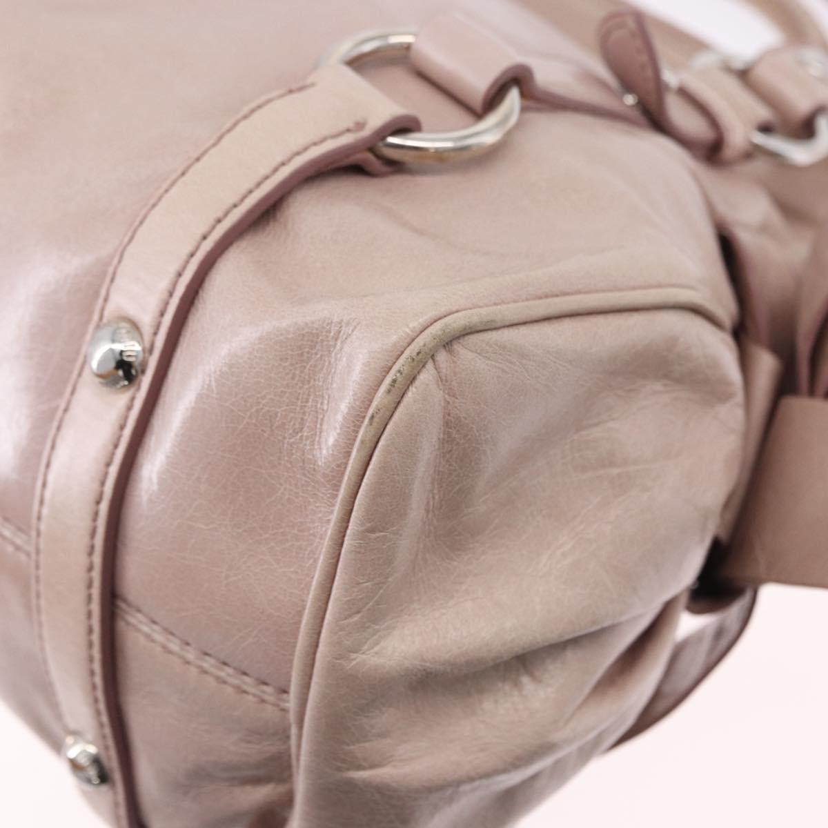 Miu Miu Side Ribbon Hand Bag Leather 2way Pink Silver Auth bs36679V